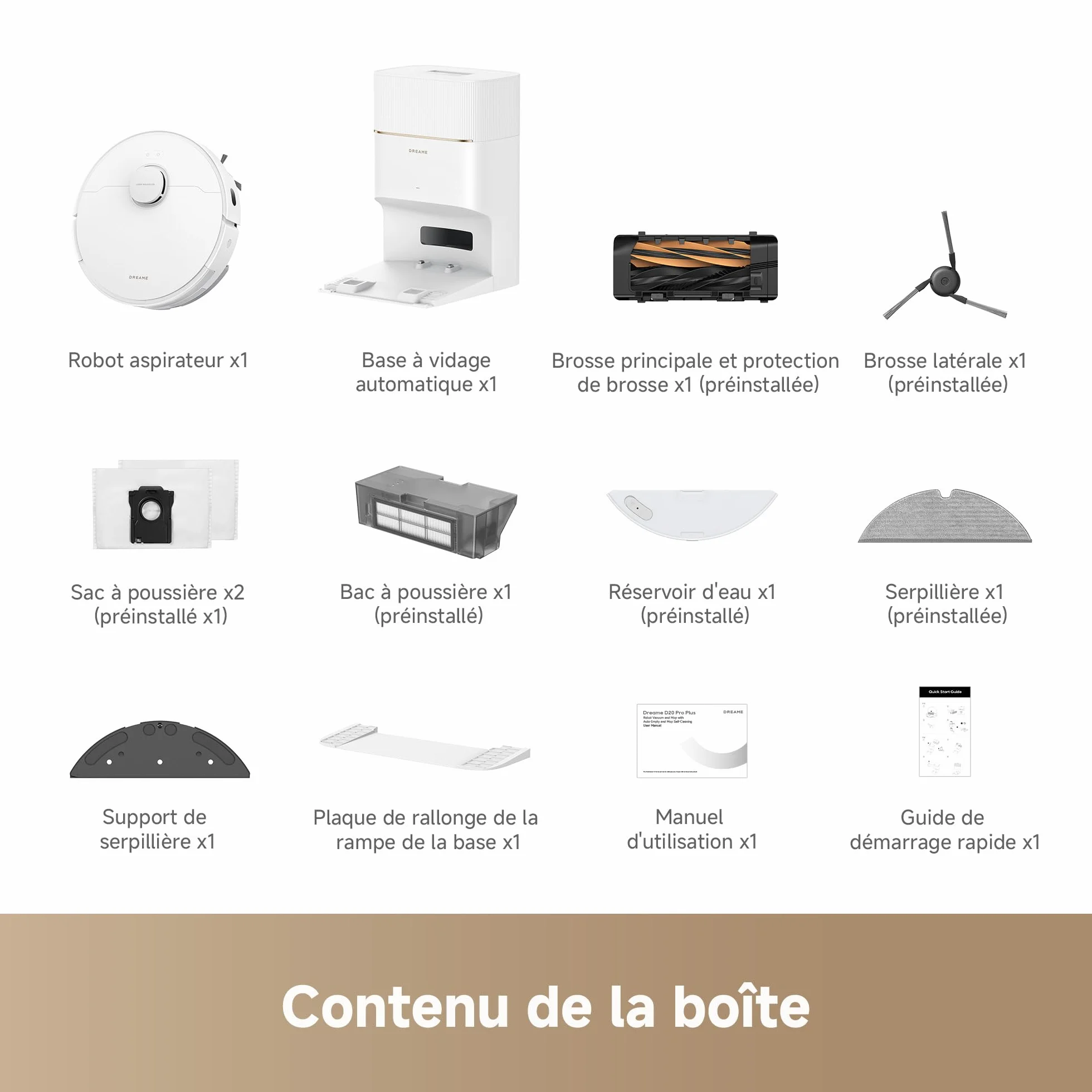 dreame D20 Pro Plus Robot Aspirateur 2-en-1, 13 000 Pa, Double Brosse, Auto-Vidage, Laser Navigation, Capteur Distance, Batterie 5200 mAh