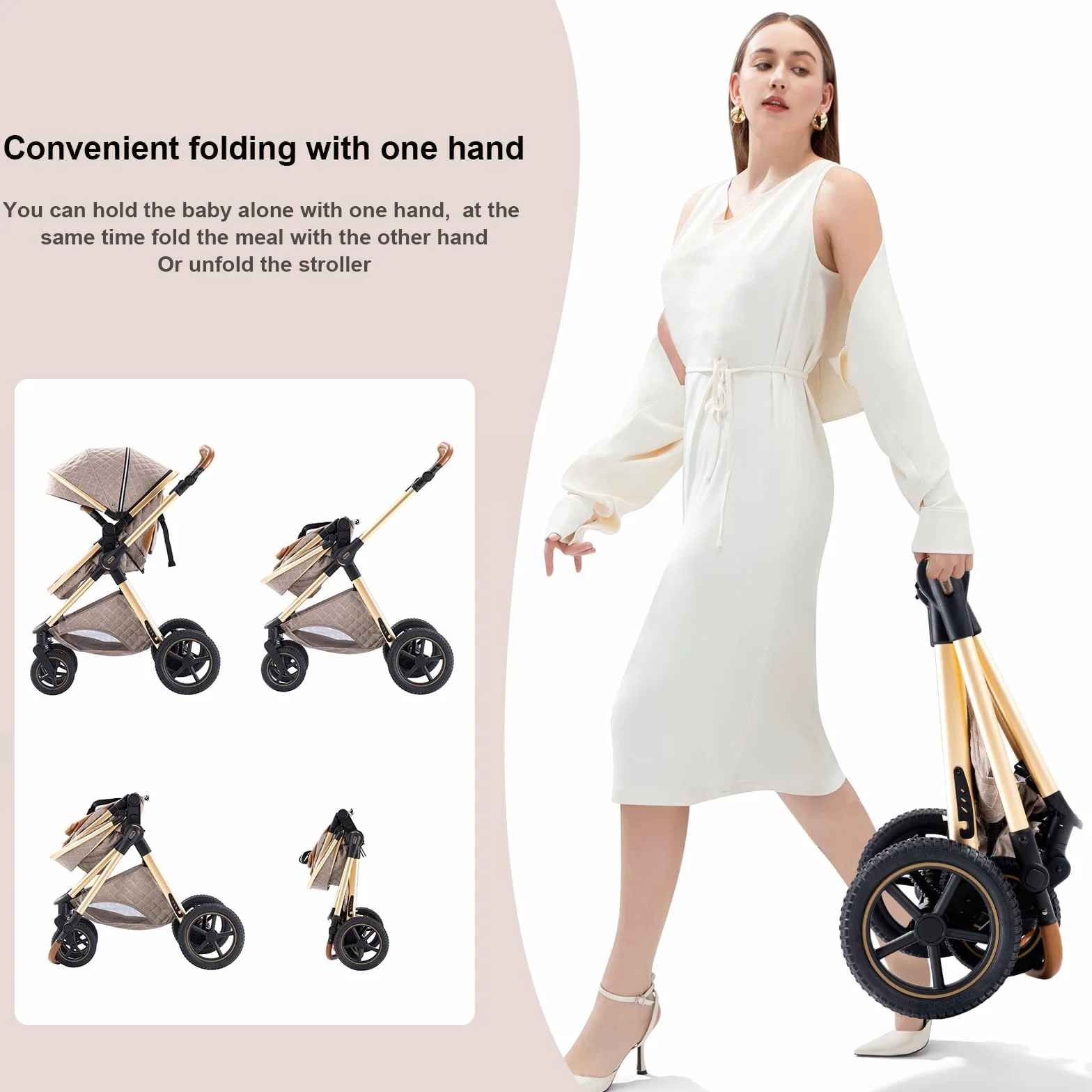 Poussette 3 en 1 Citadine Combinée Tricycle Baby Walker Haute Paysage Landau 0-36 Mois Pliante Trolley Bébé