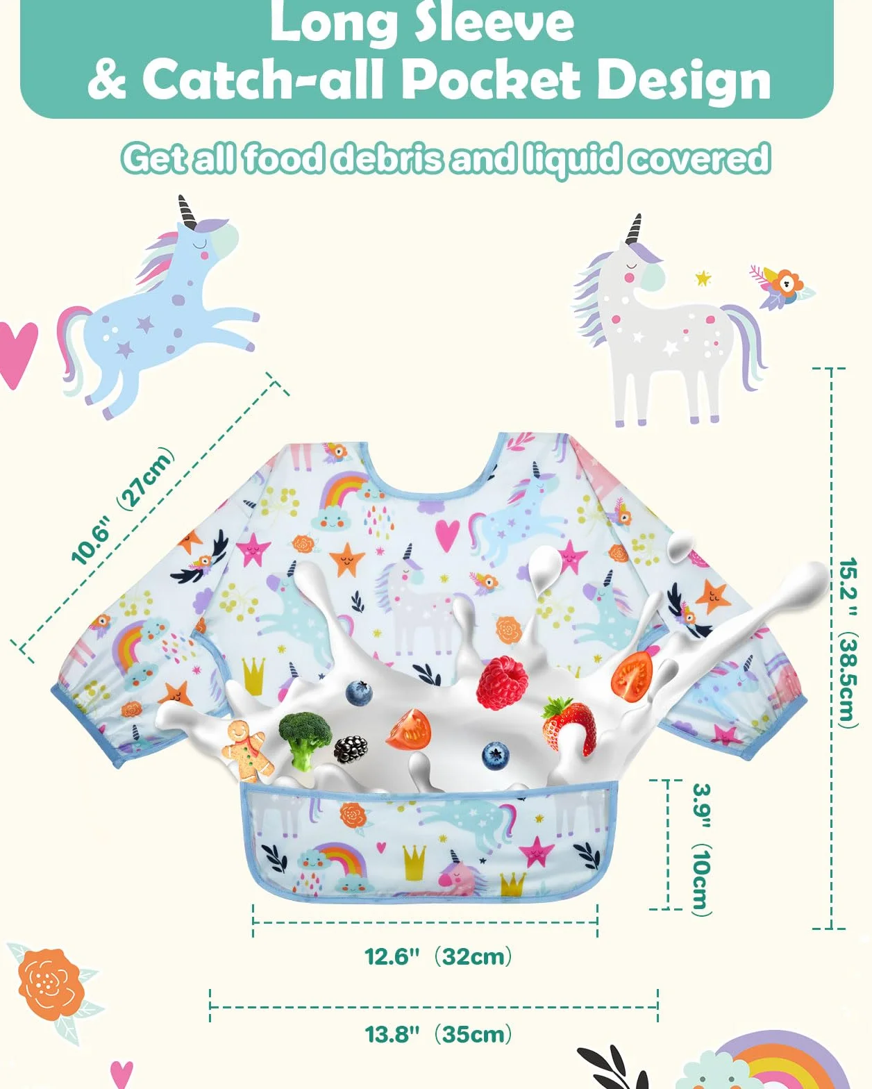 Bavoirs Manches Longues 5PCS Etanches Blouse Peinture Enfant Tablier d'Alimentation Multicolore 0-2ans