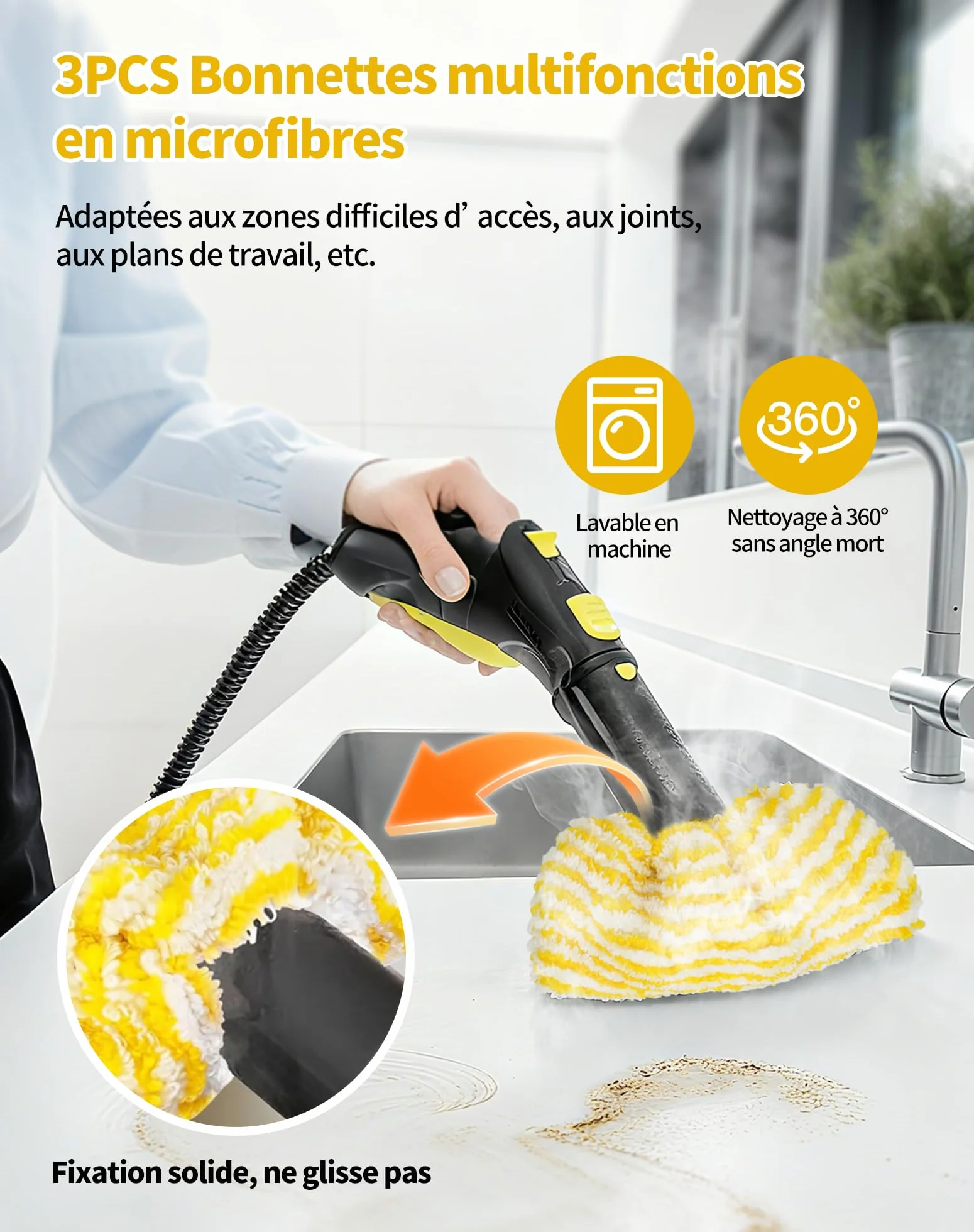 Accessoires Kärcher SC2 SC3 SC4 SC5 6 Microfibre Serpillères 3 Bonnettes Nettoyeur Vapeur Easyfix