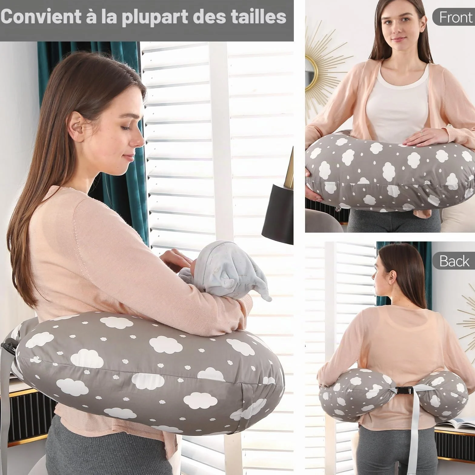 Labtec Coussin d'allaitement multifonctionnel pour bébé avec sangle de taille réglable, housse amovible 100 % coton