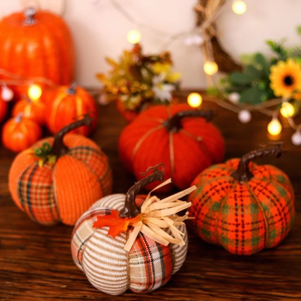 Citrouille Artificielle en Tissu, Coton PP, Décoration de Table Automne, Accessoire Photo