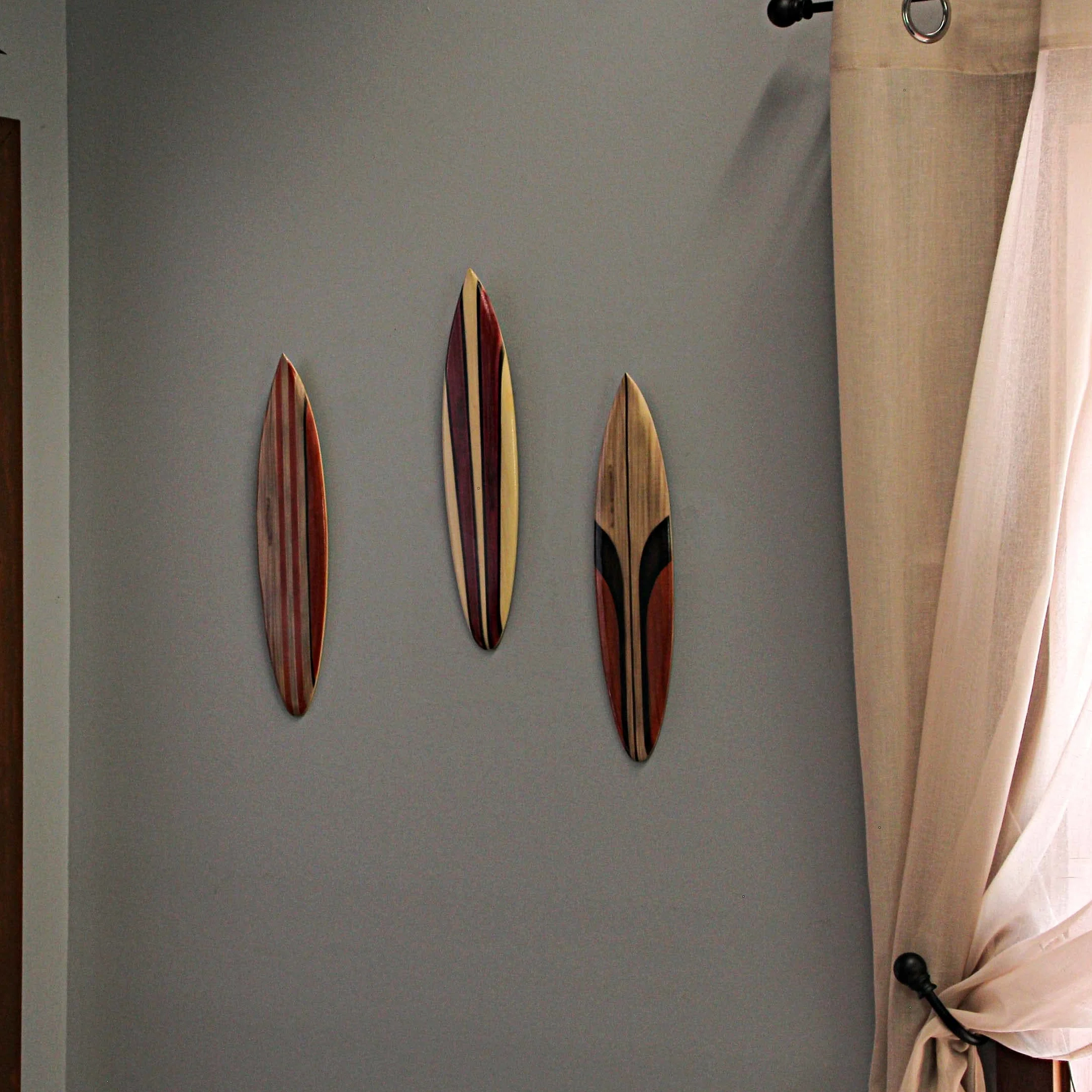 Zeckos Lot de 3 planches de surf en bois sculptées à la main 40,6 cm