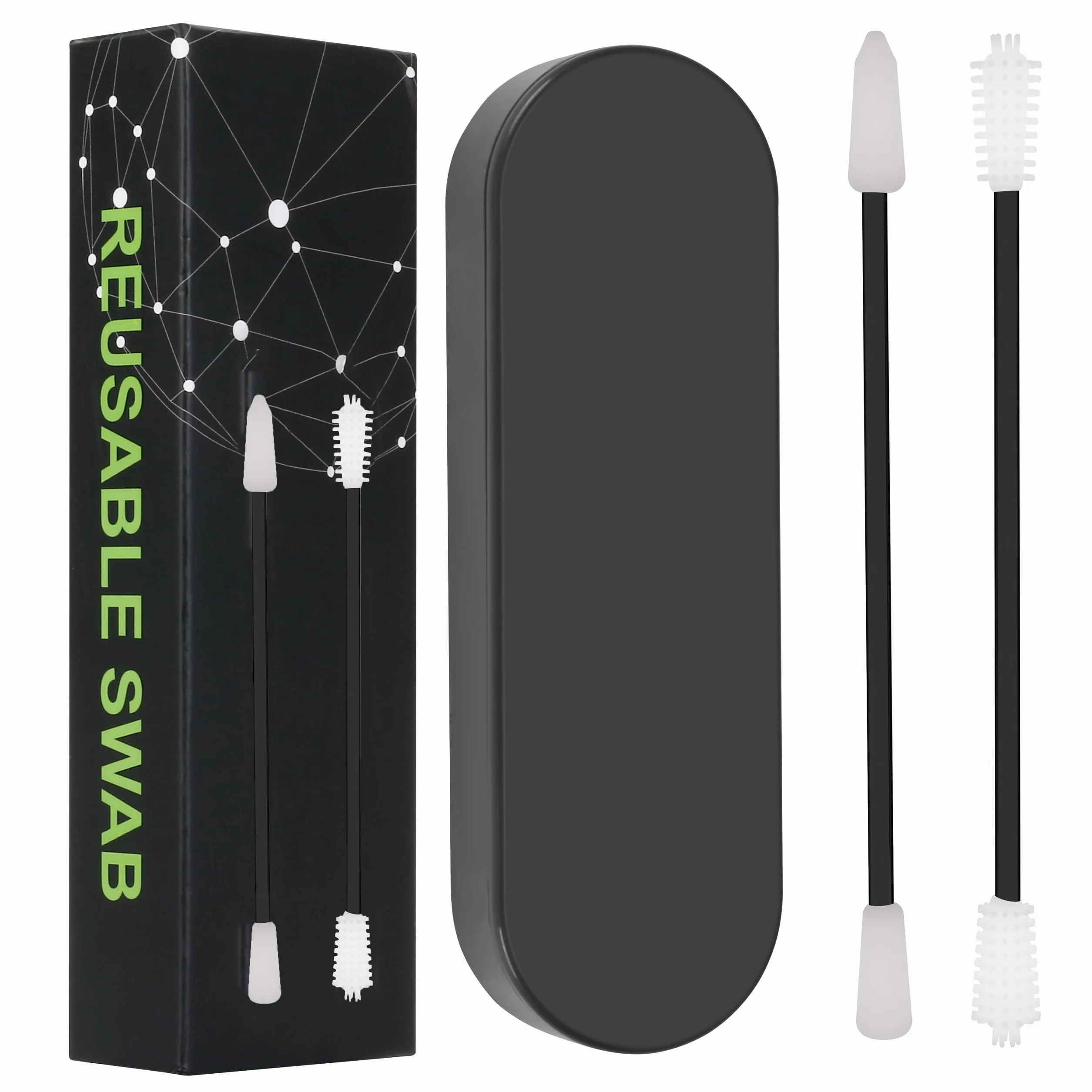 Cotons-tiges réutilisables en silicone lot de 2 avec boîte de rangement