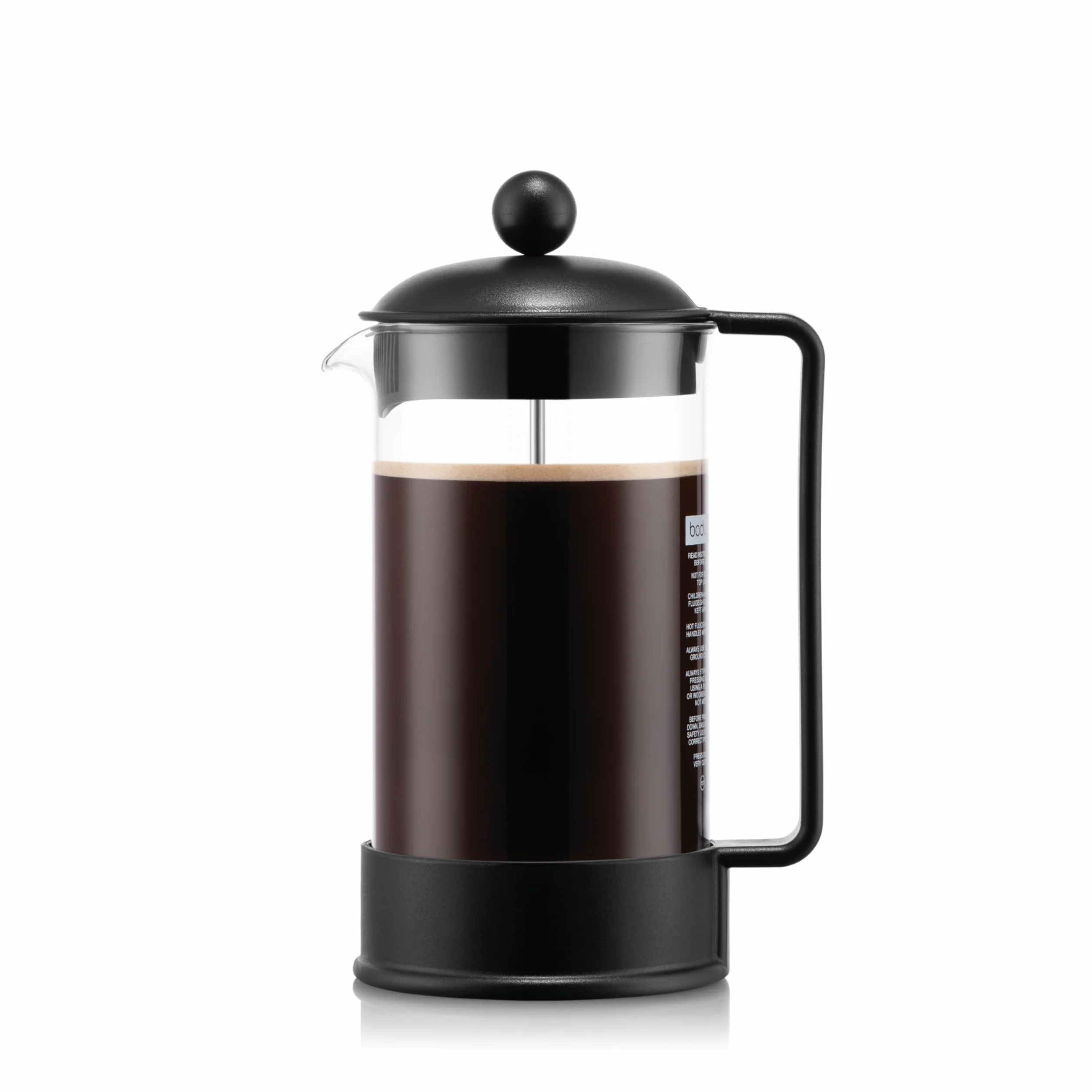 Bodum Cafetière à Piston Brazil 1L Verre Résistant Filtre Acier INOX