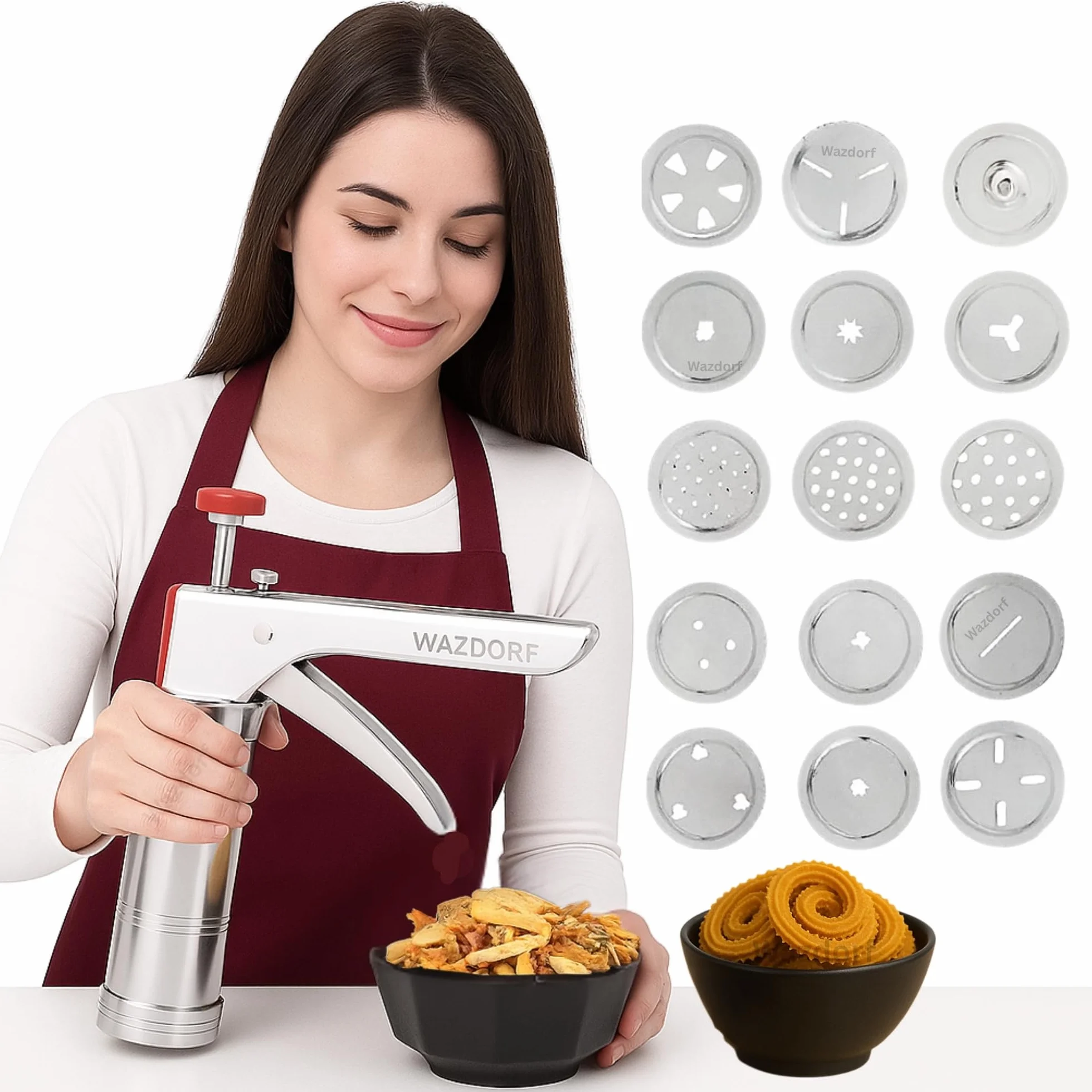 Presse de cuisine en acier inoxydable Wazdorf avec 15 types de moules à pâtisserie