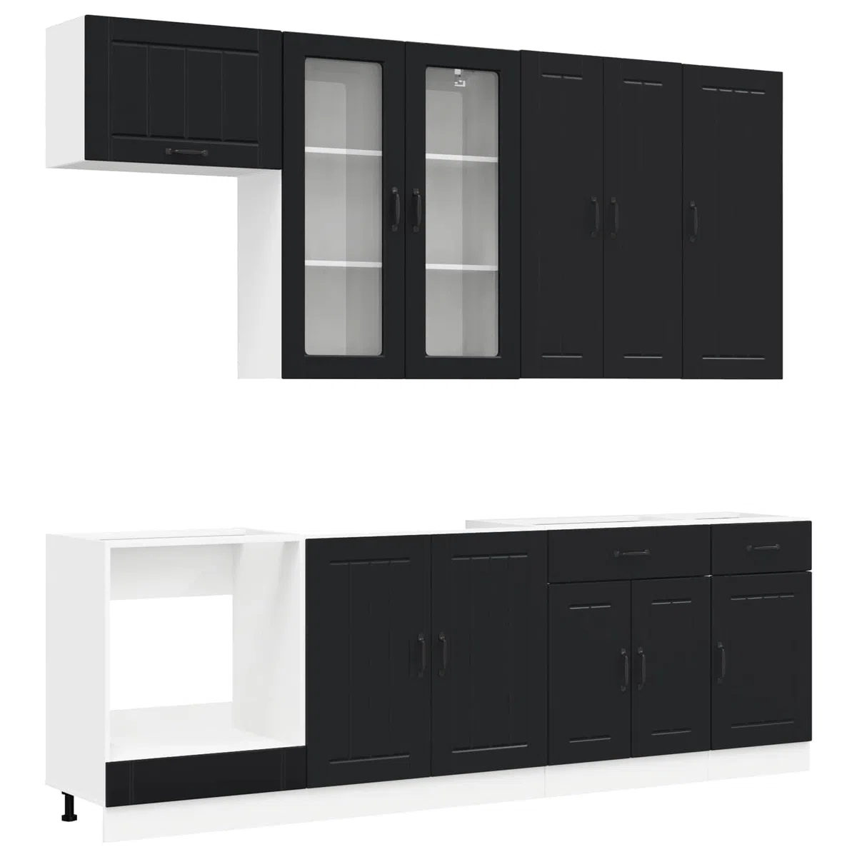 Lucca Lot de 8 armoires de cuisine en bois noir