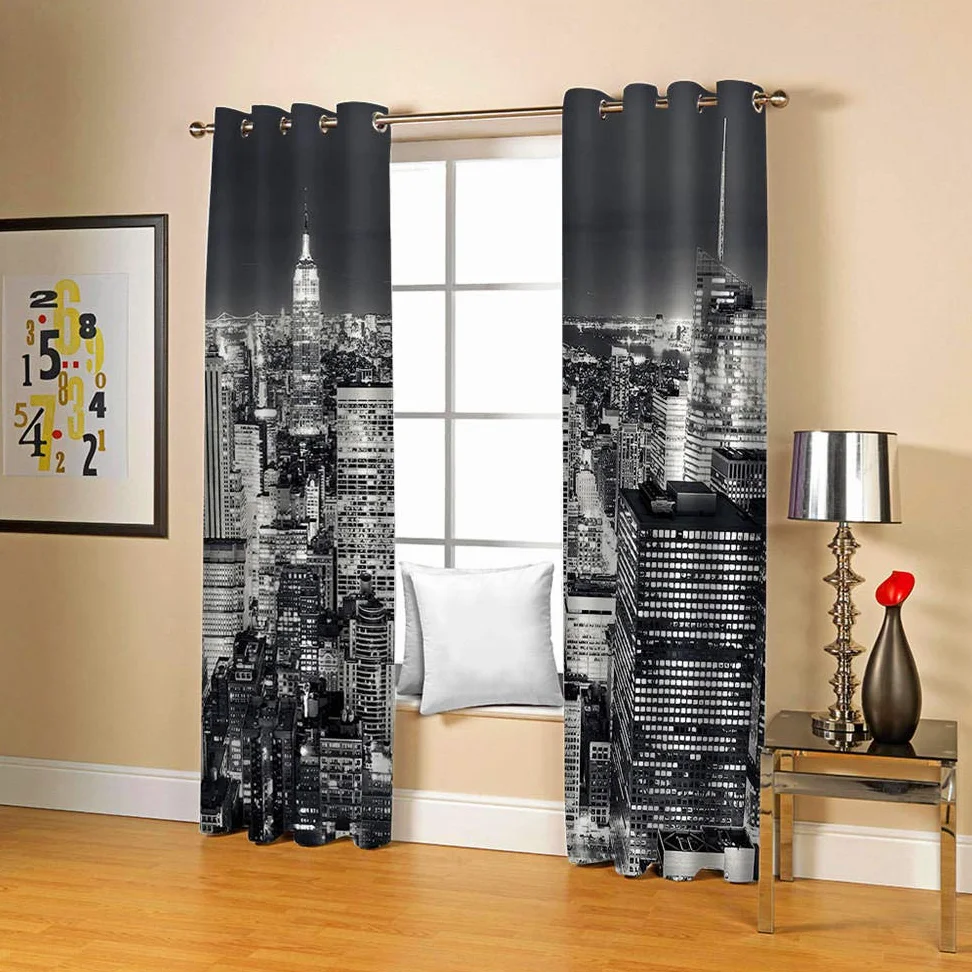 Rideaux Occultants Vue de Nuit de New York Oeillets Rideaux Occultants Thermiques Isolation Phonique Microfibre Enfants Salon Chambre Rideaux Home Decorative 140x180cm x 2pcs
