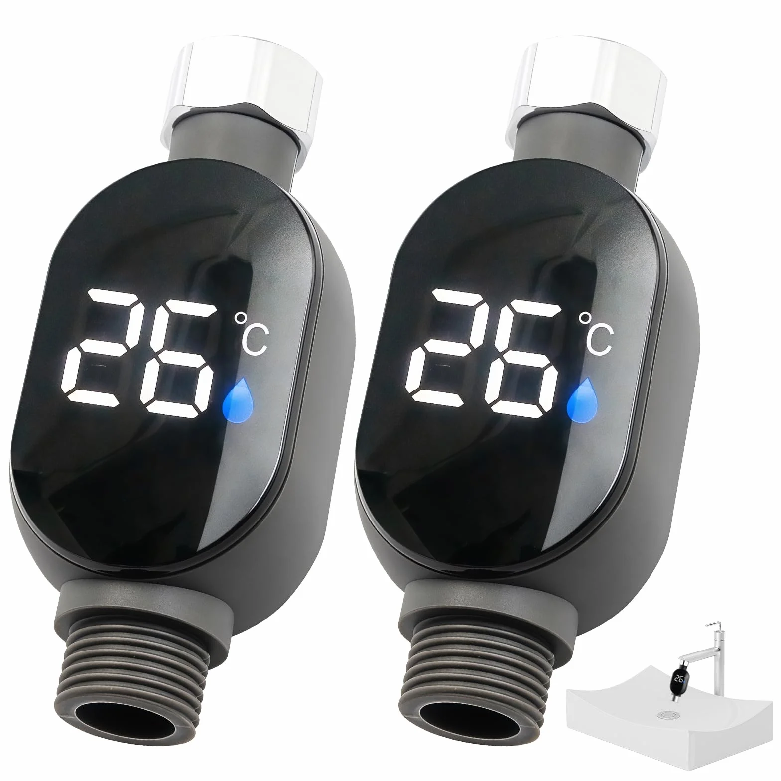 Thermomètre de bain numérique LED étanche 0-99 °C débit d'eau réel lot de 2