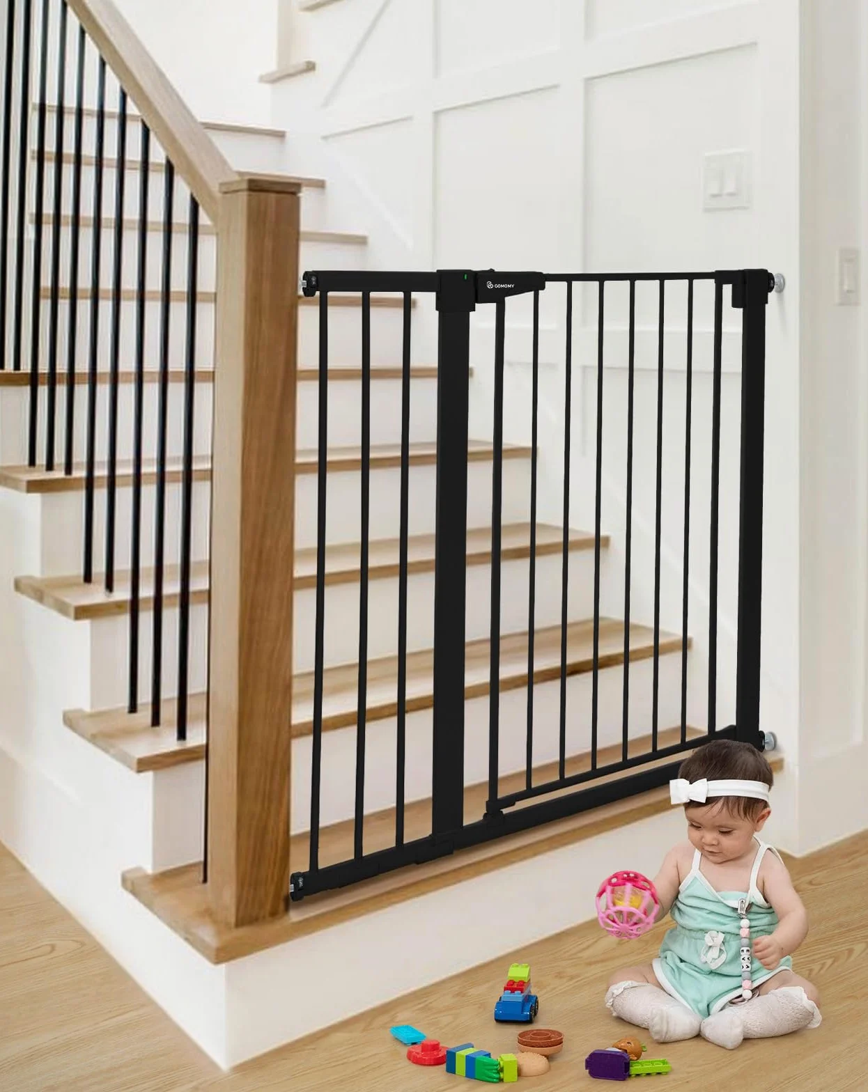 Barriere de Securite Enfant Super Haute 75-103cm sans Percage Extensible Fermeture Automatique Noire