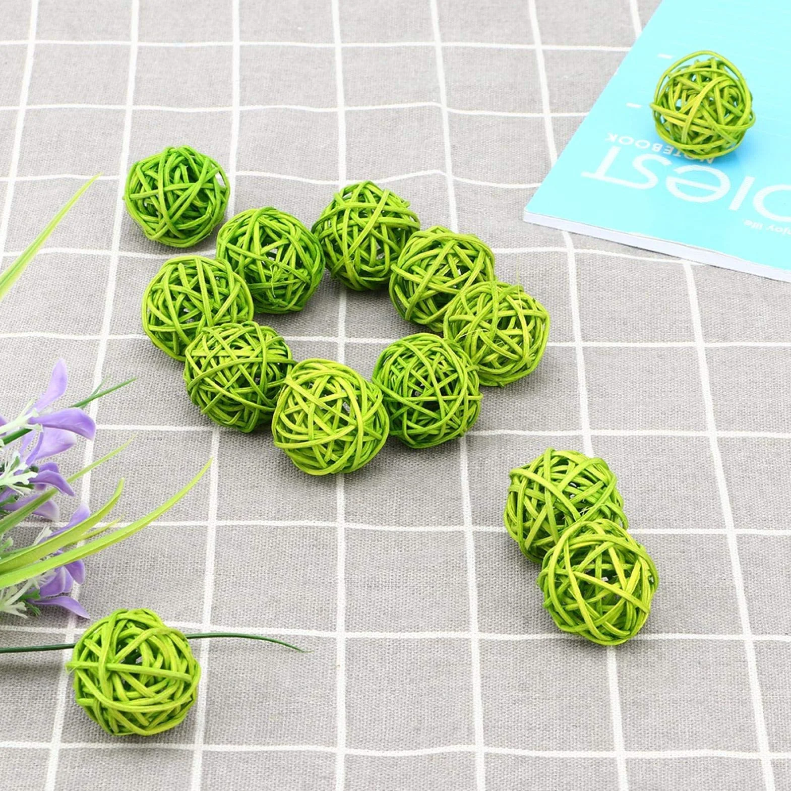Boules de rotin en Osier, remplisseurs de Vase orbes décoratifs 20pcs Vert