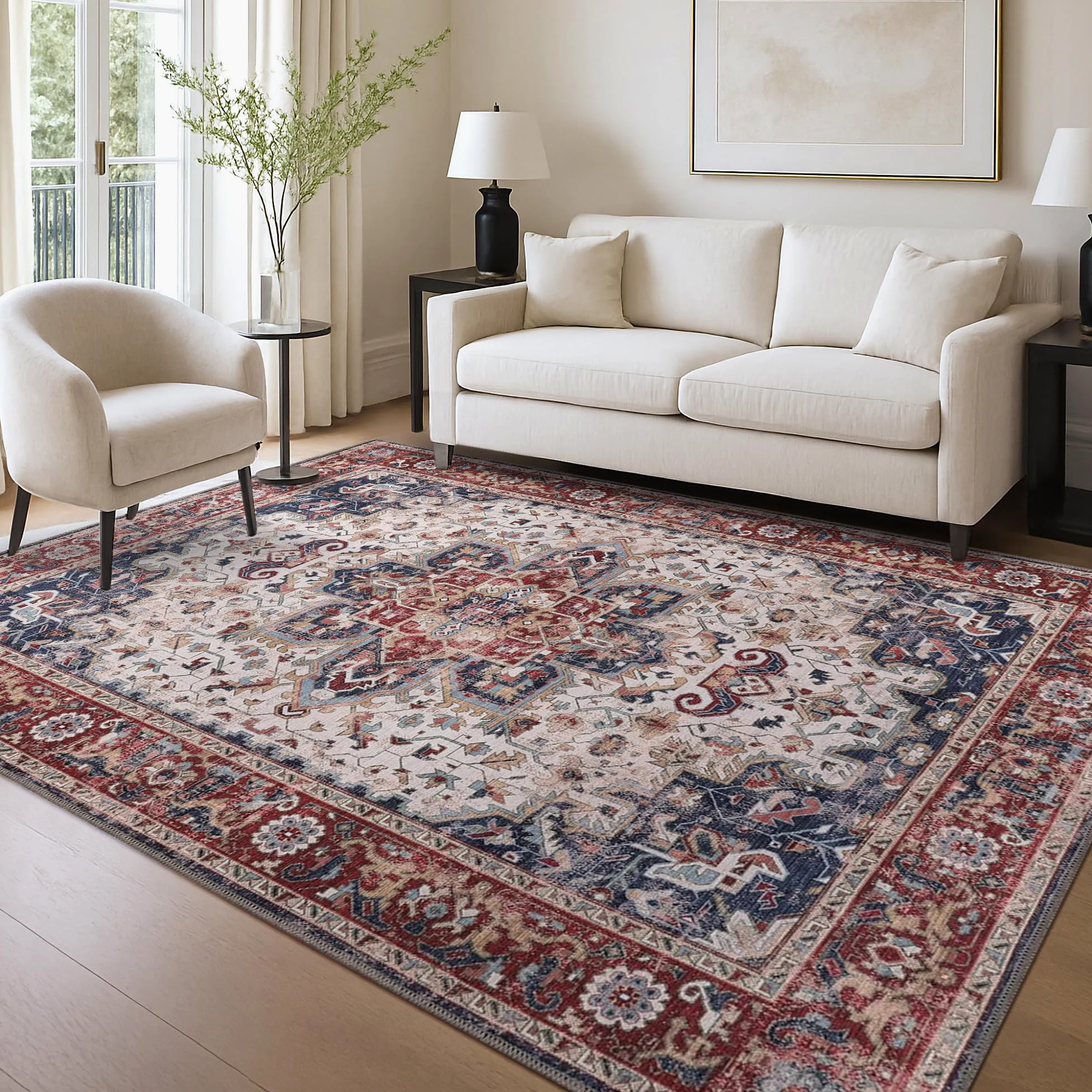 Tapis de salon lavable en machine - 80 x 150 cm - 4 mm d'épaisseur - Tapis chenille vintage avec envers en coton antidérapant - Tapis doux et lavable à poils courts pour chambre à coucher