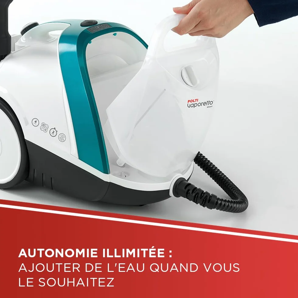 Polti Vaporetto Smart 100 T Nettoyeur Vapeur 4 Bars Autonomie Illimitée 9 Accessoires Blanc Turquoise