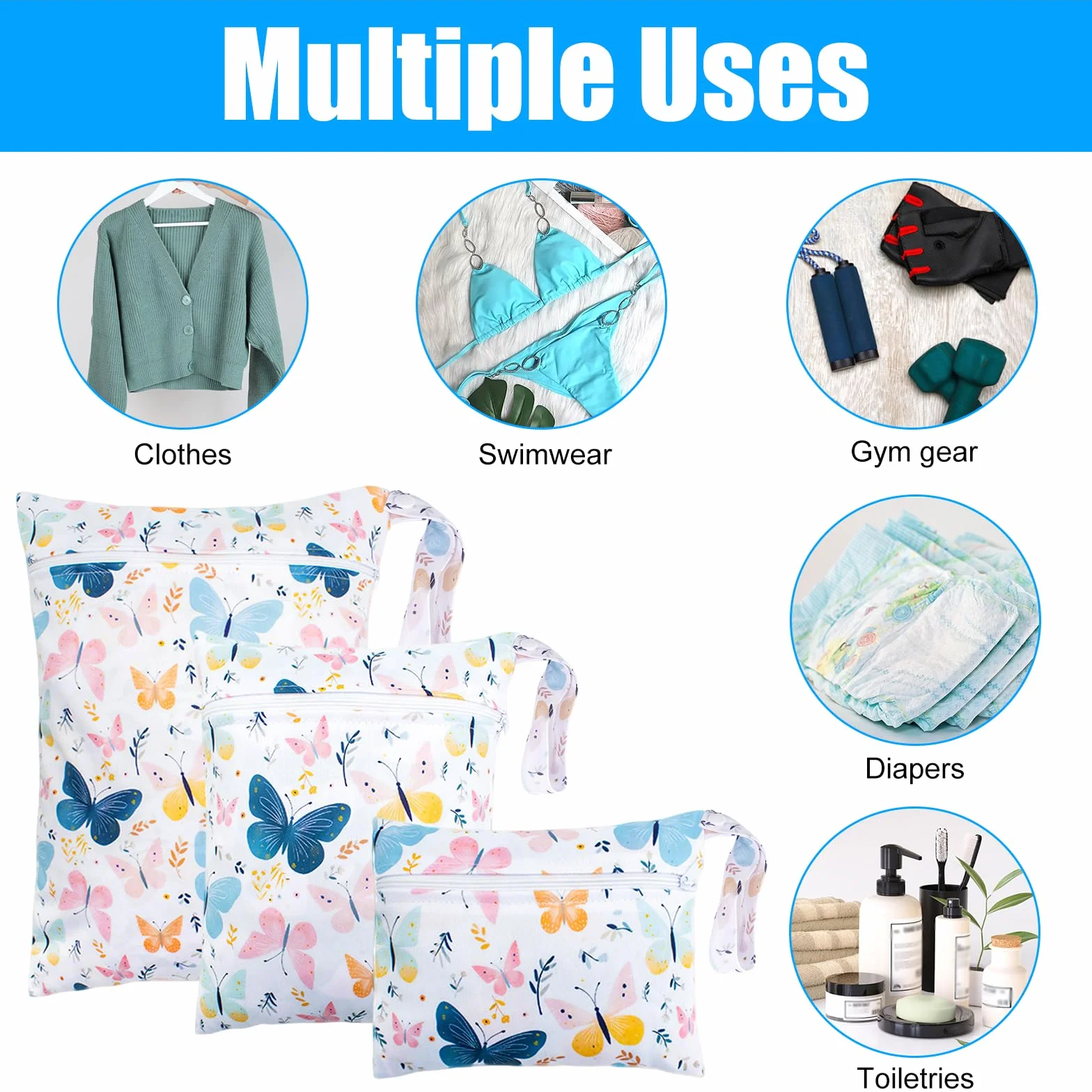 Sacs à Couches Lavables 3 Pièces Wetbag Imperméable avec Poignée pour Bébé Voyage Plage