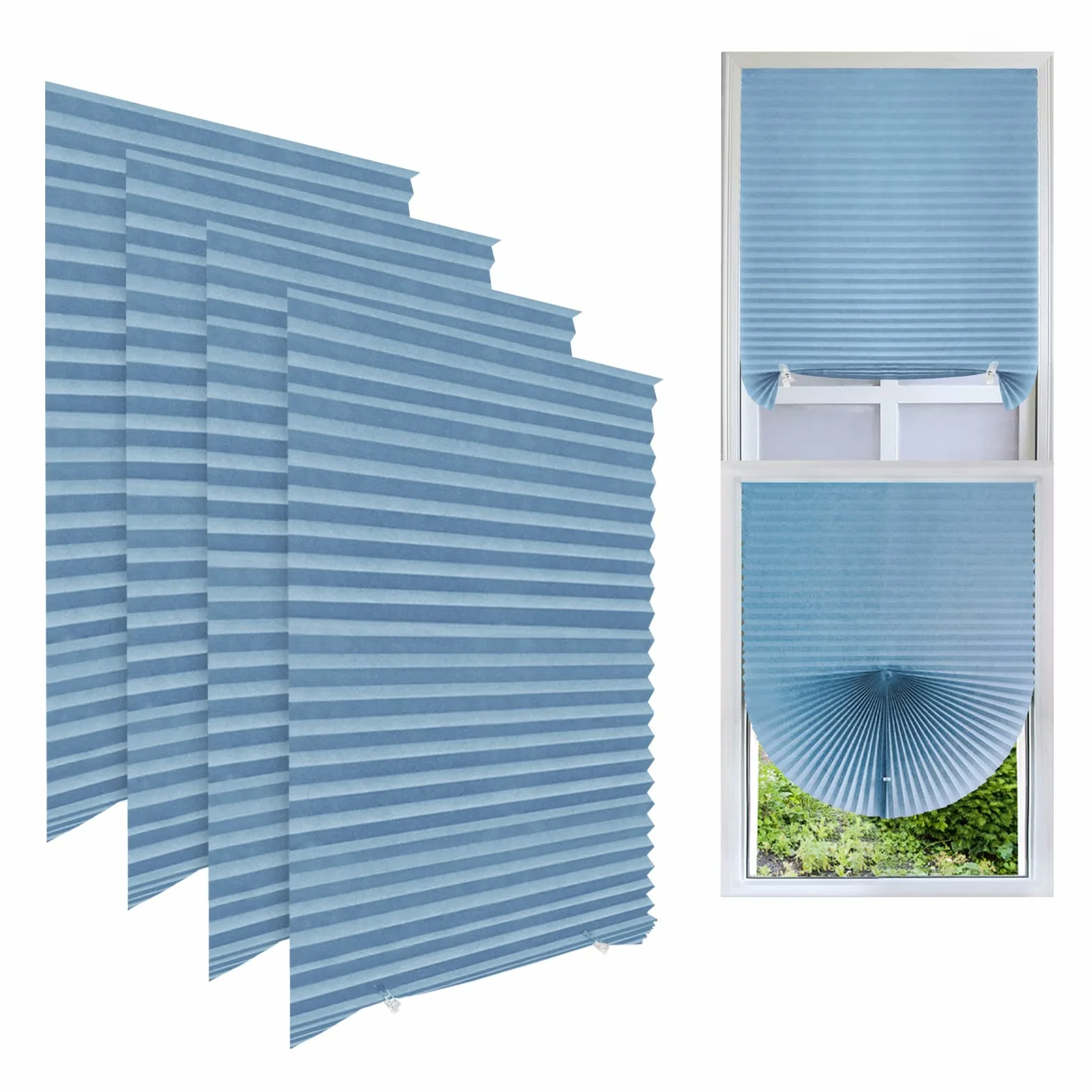 Stores de fenêtre sans perçage à clipser, stores de fenêtre à coller, stores plissés auto-adhésifs sans vis pour salle de bain, filtrage de la lumière et protection de la vie privée, stores plissés s