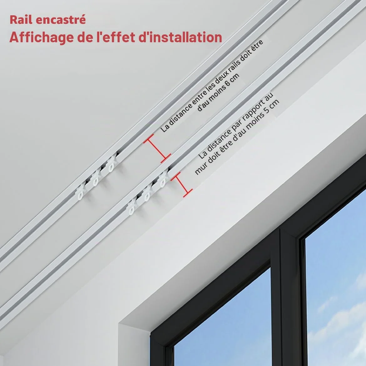 Rail Rideaux Invisible Encastré, Rail De Rideau Robustes Avec Silencieuses Roulettes, Rail De Plafond En Aluminium Pour Séparation De Pièce De 70 À 600 Cm(White,6.0FT/180CM)
