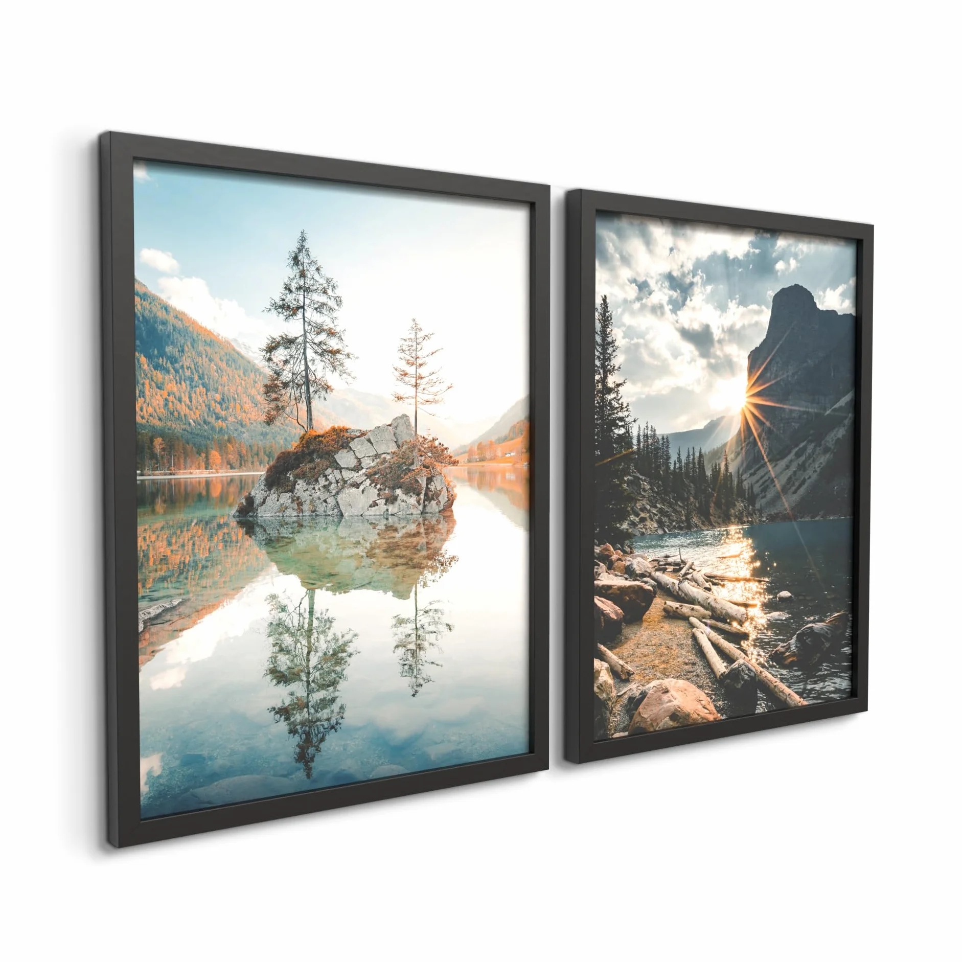STYLER Lot de 2 images 30 x 40 cm Paysages naturels avec cadre Rivière lac montagnes