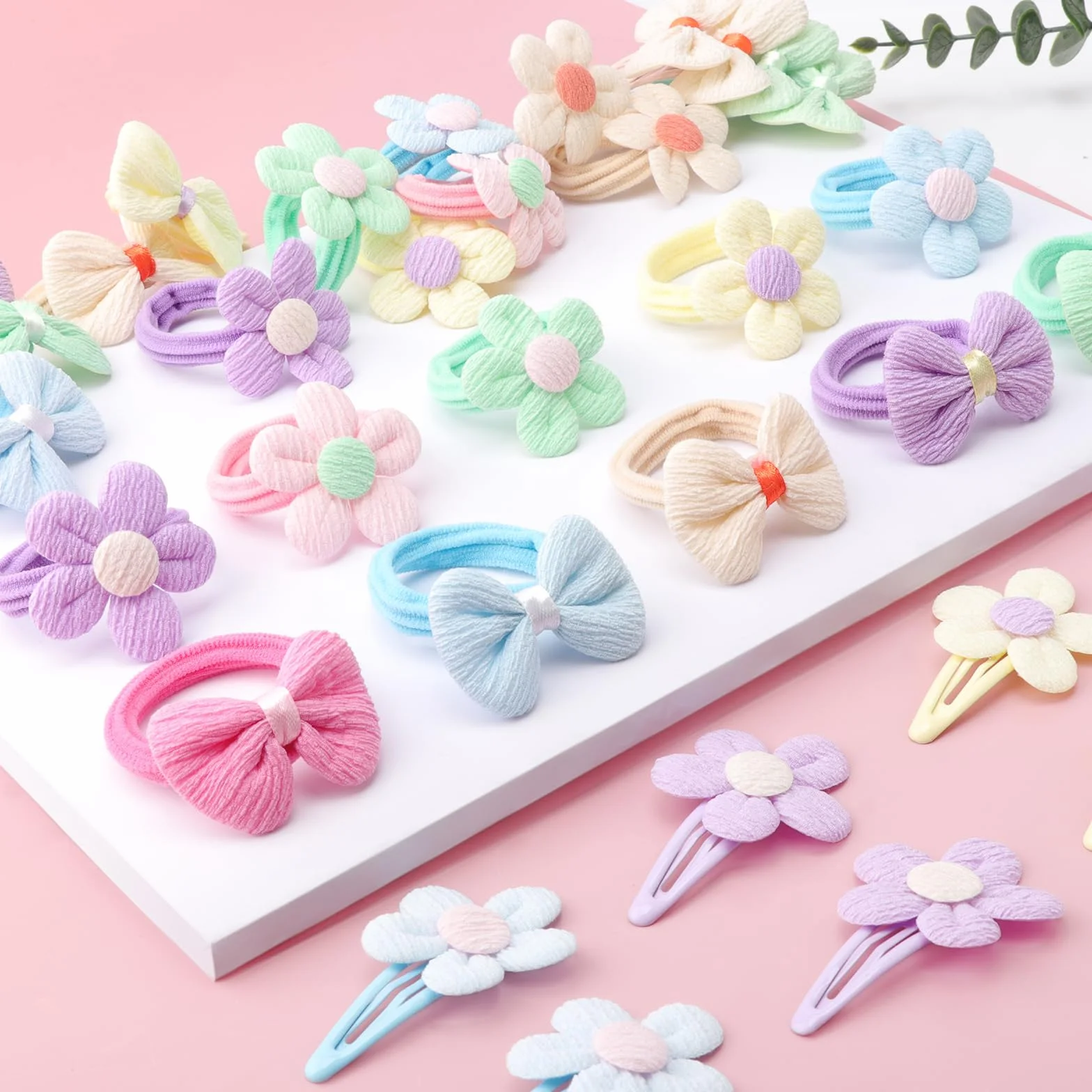 Accessoires de Cheveux pour Filles Doux Sans Couture Arcs Fleurs Pinces Bandeau Élastique Queue de Cheval Tout-petits