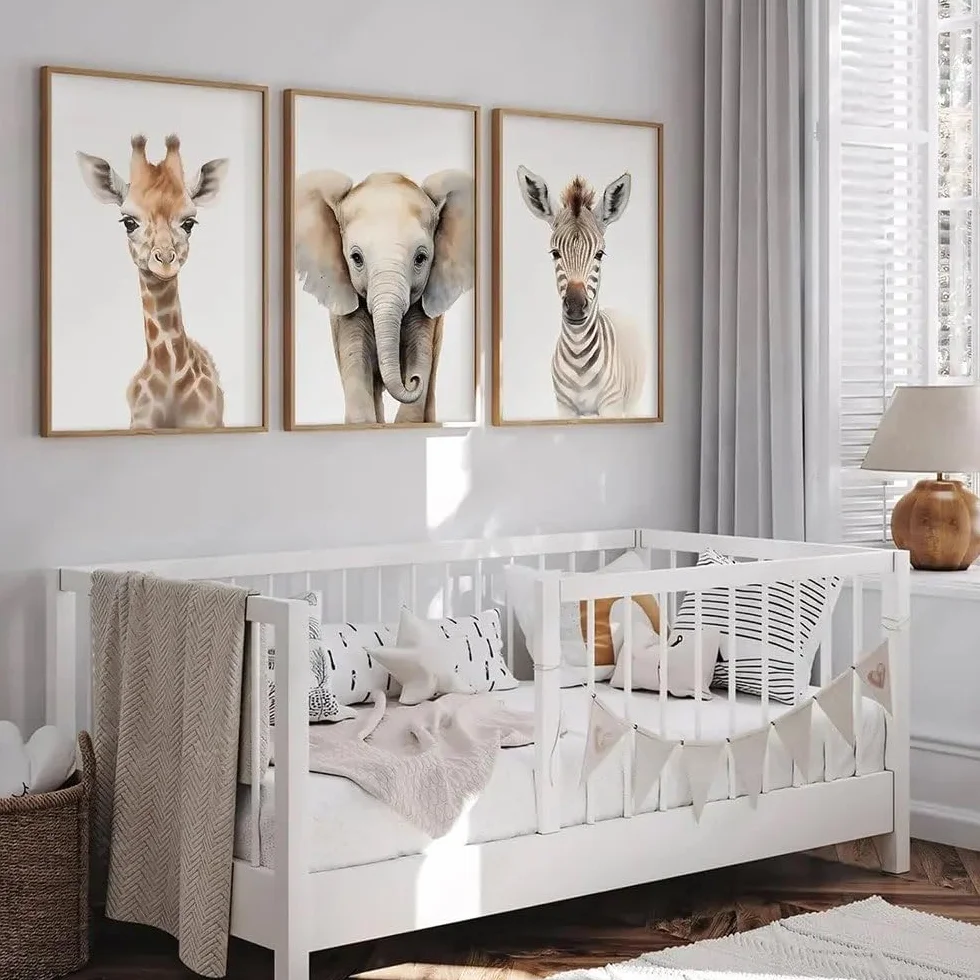 Affiche Savane Bebe 30x40cm Poster Animaux Chambre Enfant Éléphant Zebre Girafe Tableau Safari Toile Murale