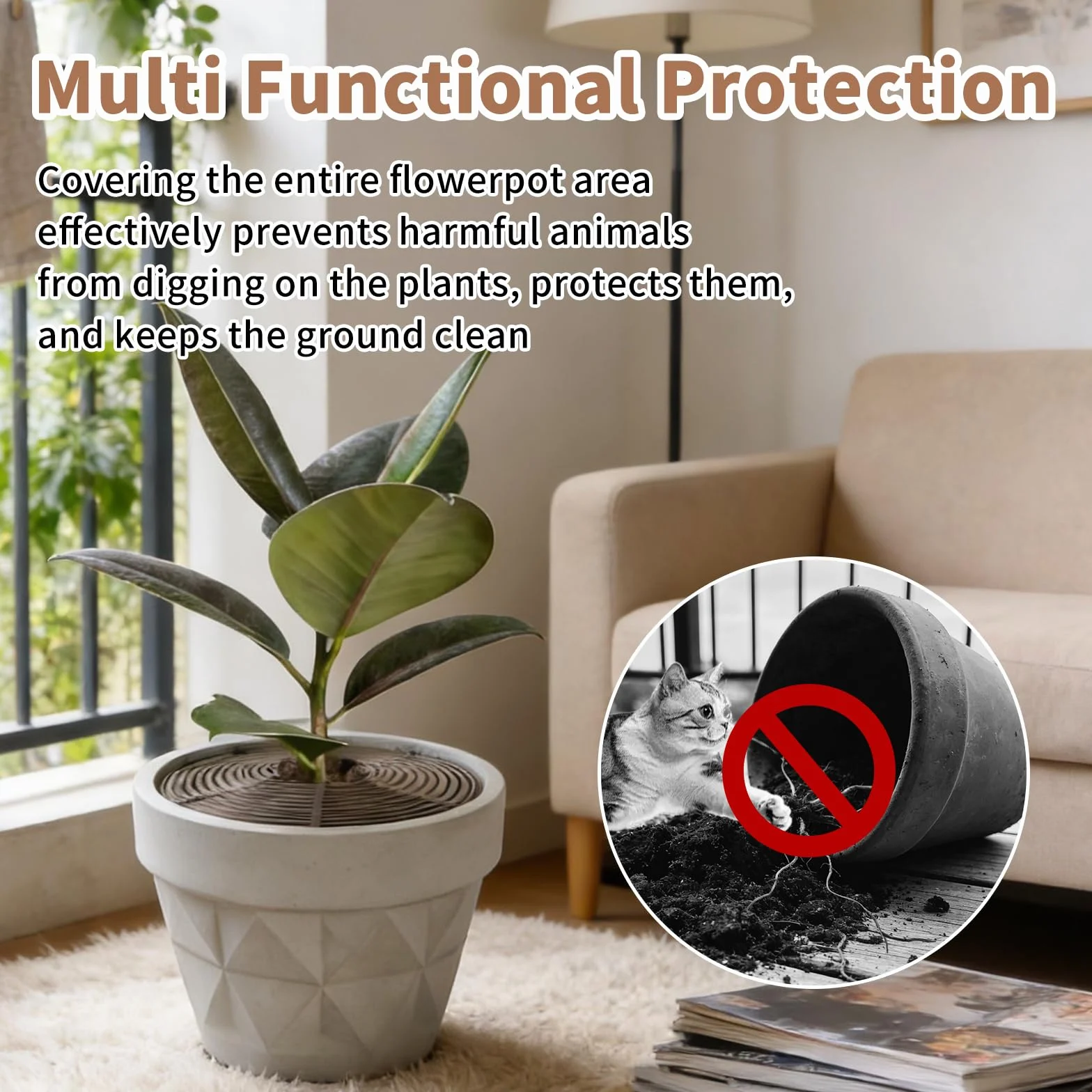 Grille Protection Plante 6 Pièces 30cm Marron Noir Vert, Coupe Personnalisable pour Plantes d'Intérieur