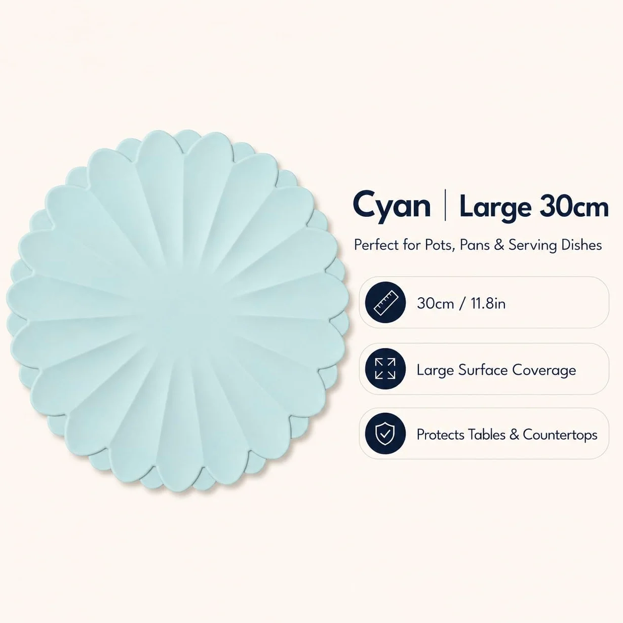 Sous-Plats en Silicone Résistants à la Chaleur - Dessous de Plat Anti-Dérapant 30 cm Bleu mer Ciel