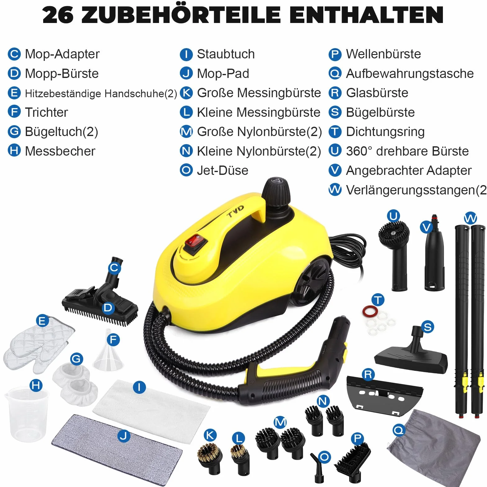 Nettoyeur vapeur pour meubles rembourrés avec câble 5 m pour sol, voiture, tapis, canapé