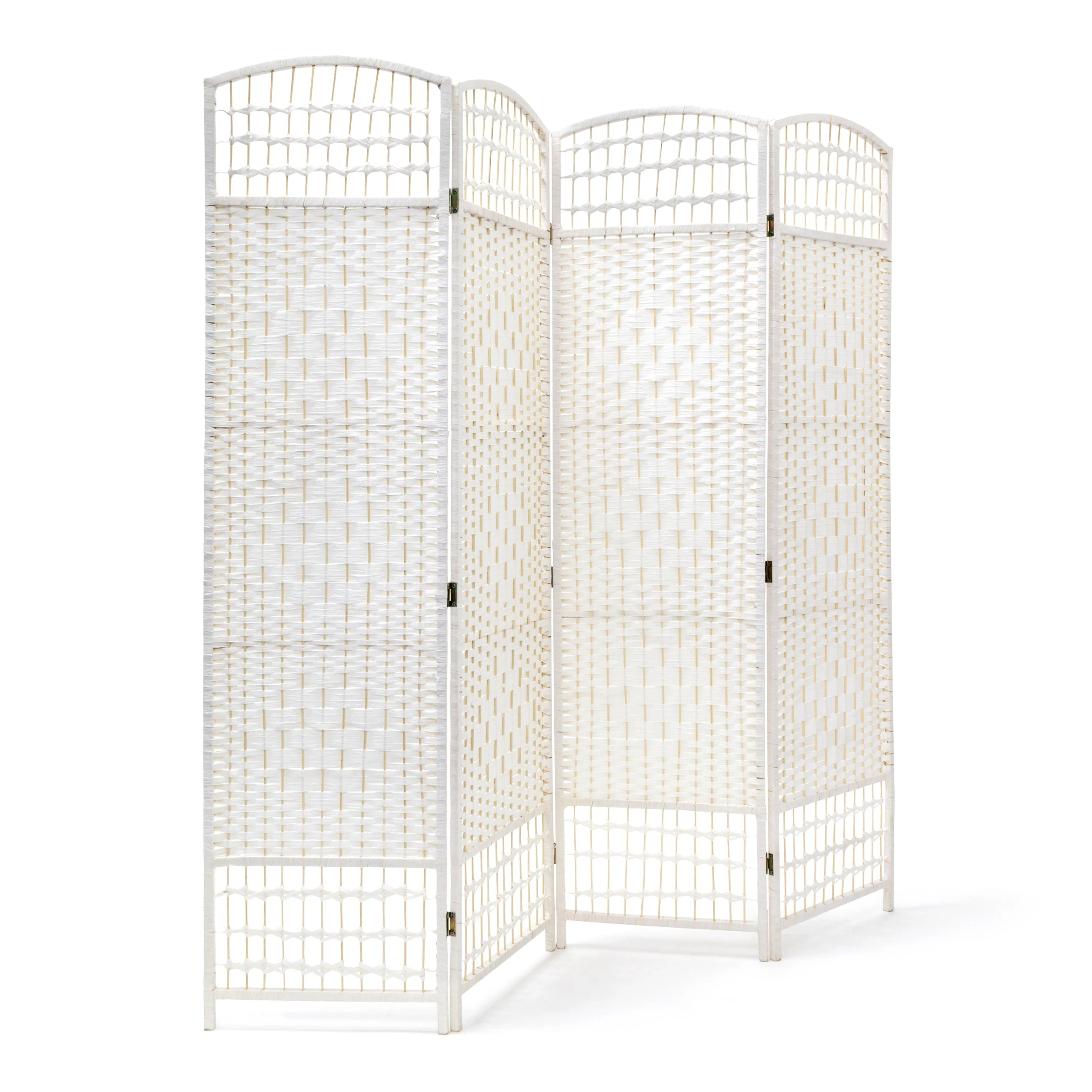Relaxdays Paravent 4 panneaux bambou pliable protège de la lumière séparateur pièce pliant cloison mur HLP 179 x 180 x 2 cm, blanc