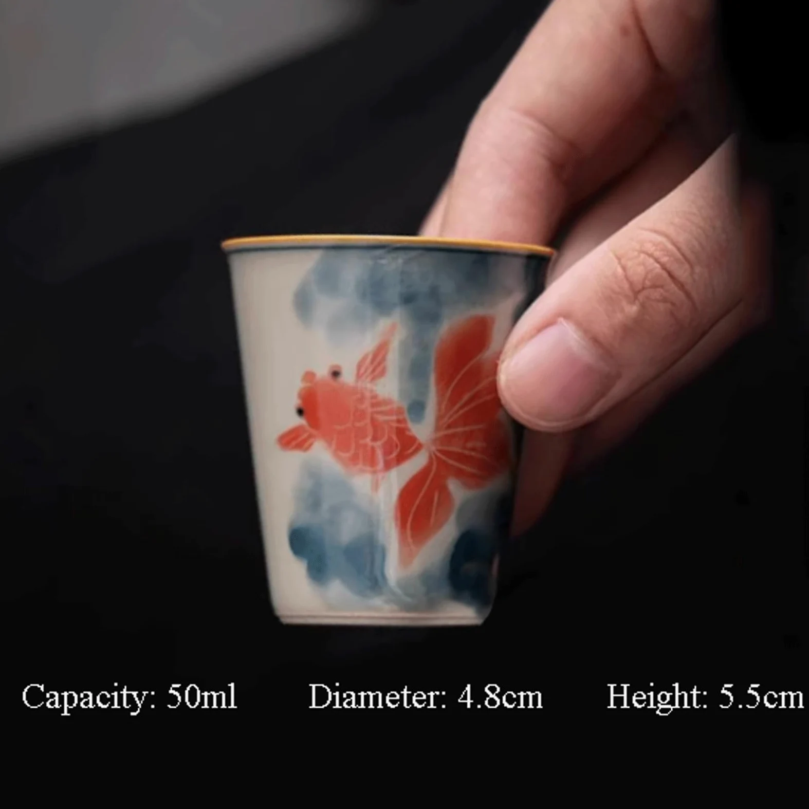 esmen Service à saké en céramique, Texture de Poisson Rouge, Tasses en céramique, Artisanat Traditionnel en Porcelaine, poterie, Verres à vin, Ensemble de 3 Tasses à saké