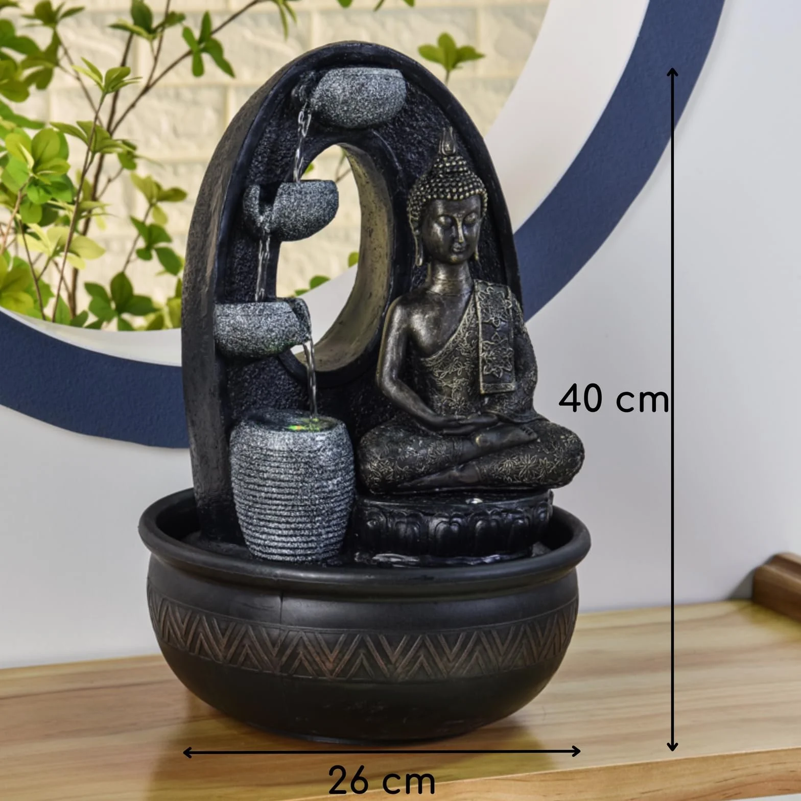 Fontaine d’Intérieur Bouddha Harmonie 40cm avec Éclairages LED et Pompe Silencieuse