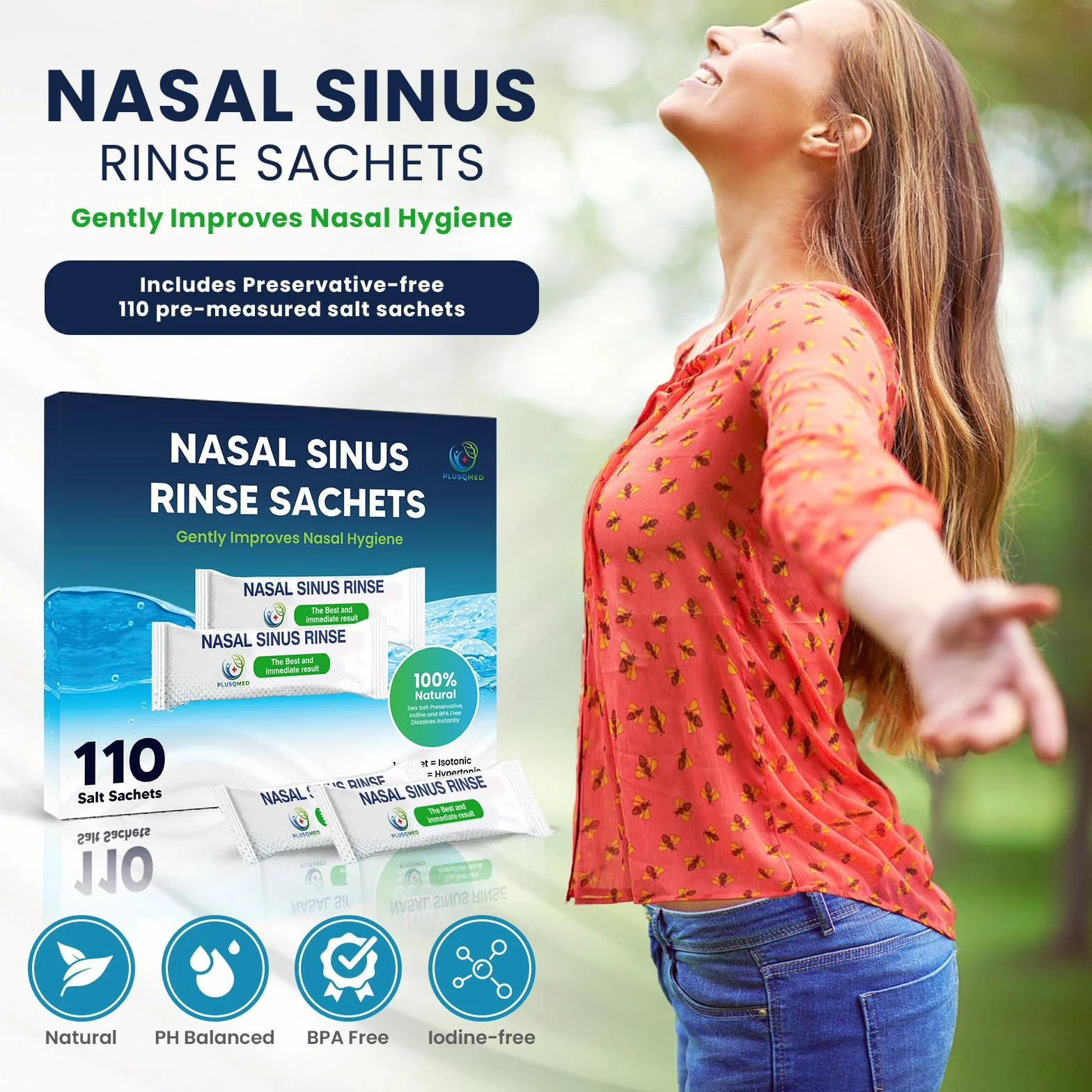 Sachets de rinçage des sinus 110 pièces, pot Neti, sel nasal naturel, compatible 240 ml 300 ml