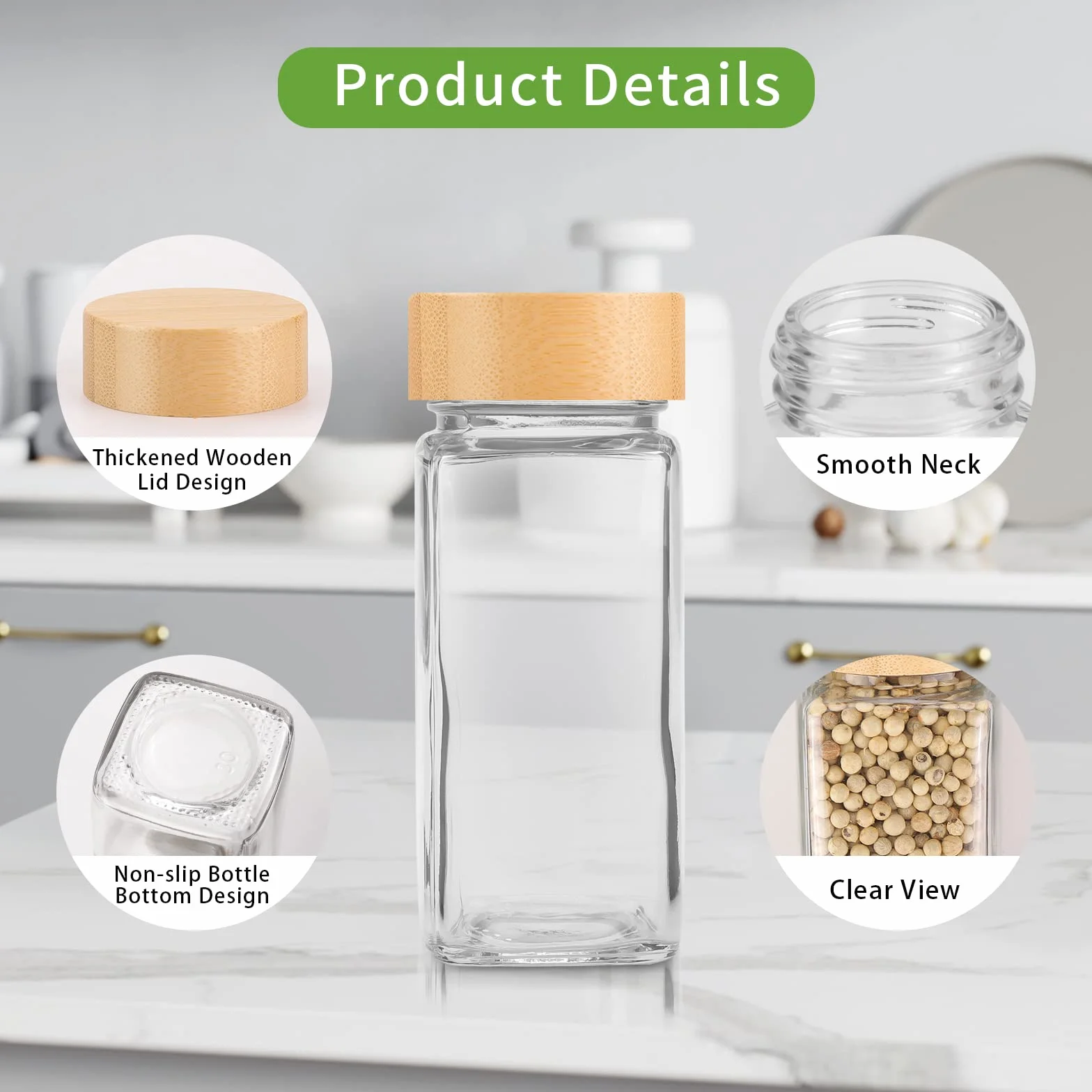 Withosent Lot de 12 pots à épices carrés 120 ml avec capuchon à visser, en verre, avec saupoudrer, étiquettes, entonnoir, brosse