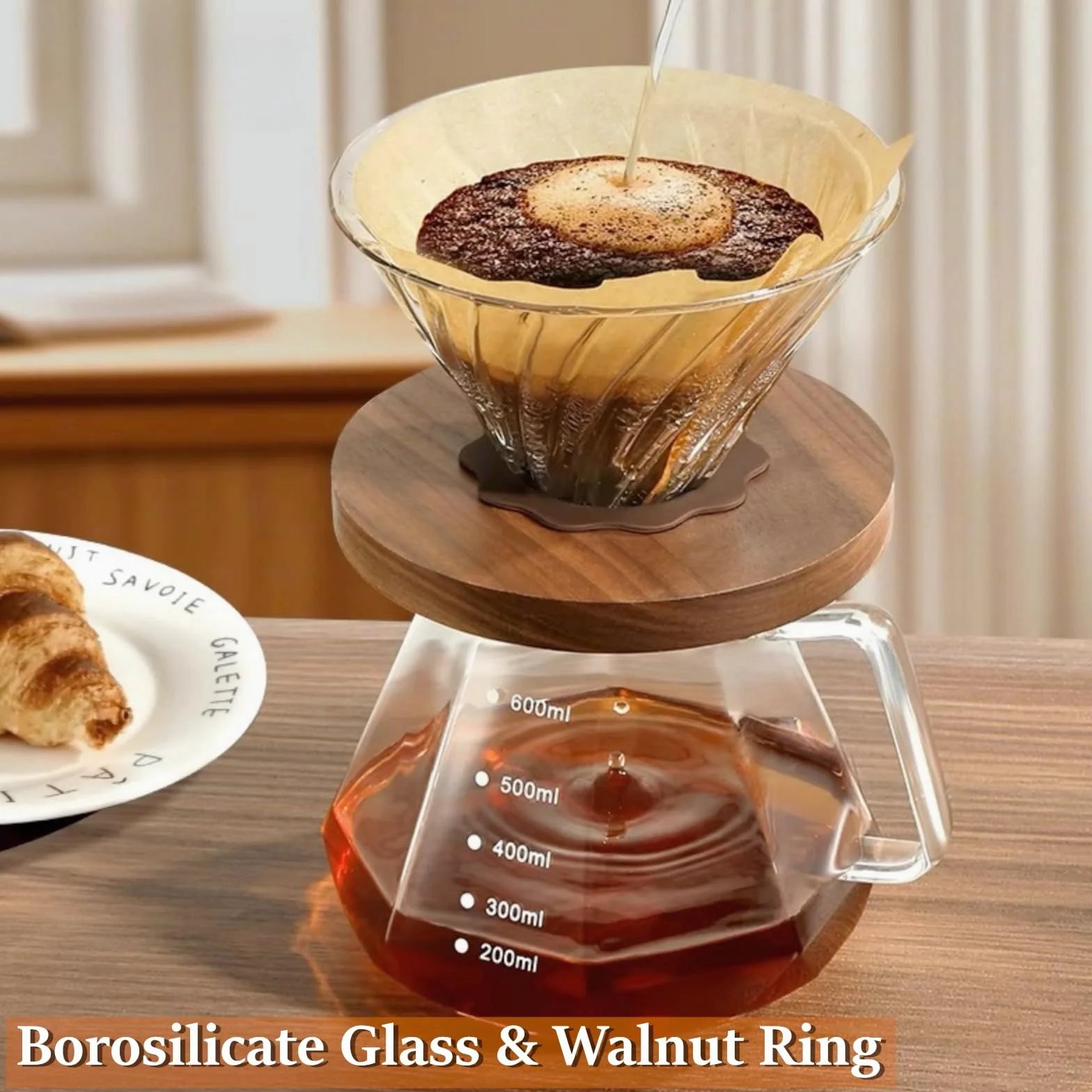 Lot de 50 cafetières en verre borosilicate avec couvercle et filtres en papier - Poignée en noyer