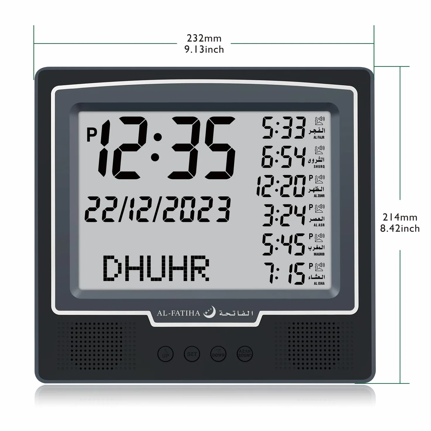 Azan Réveil de table Numérique 8 sons de prière Horloge de prière musulmane Noir