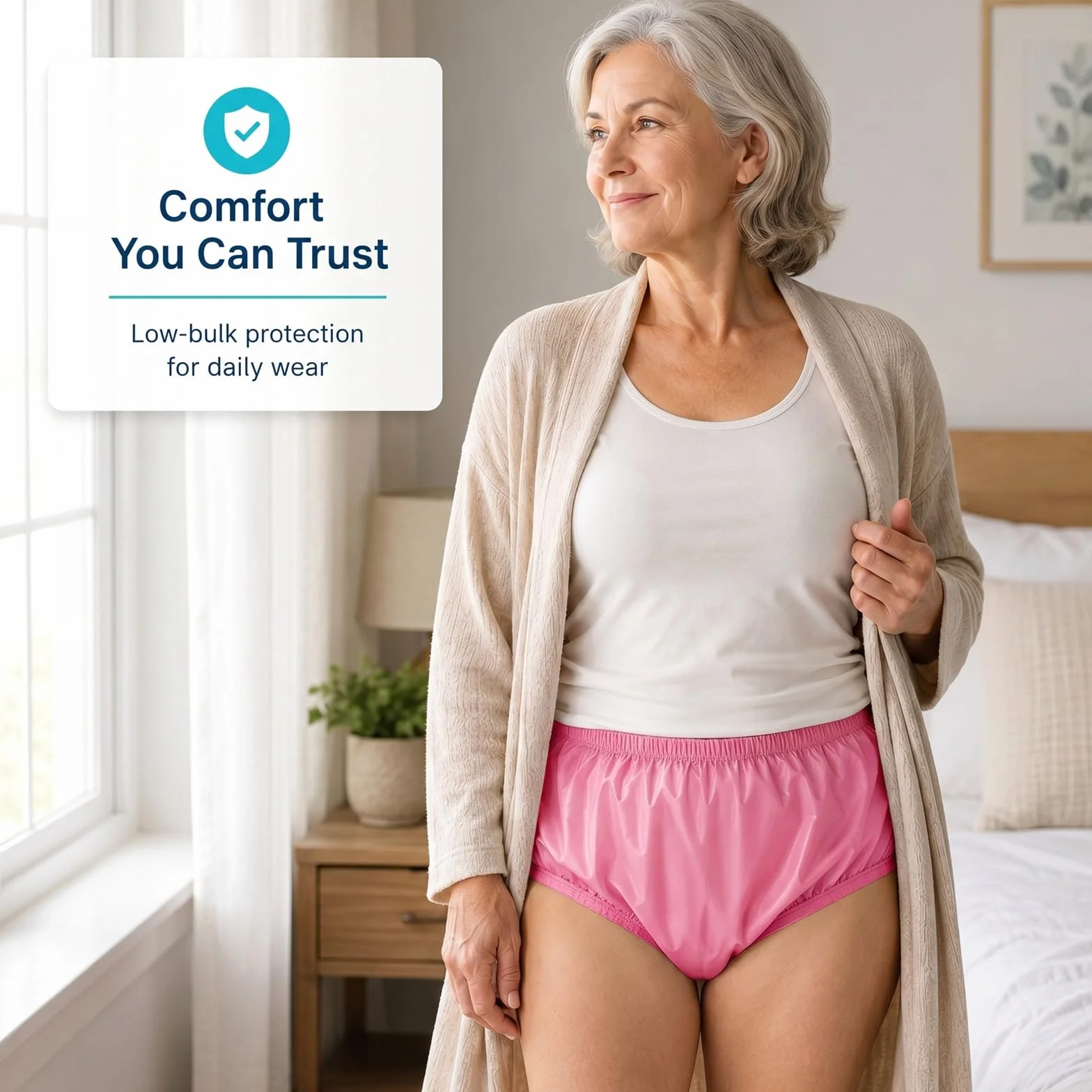 AQX Culottes étanches incontinence adulte lavables réutilisables taille M rose