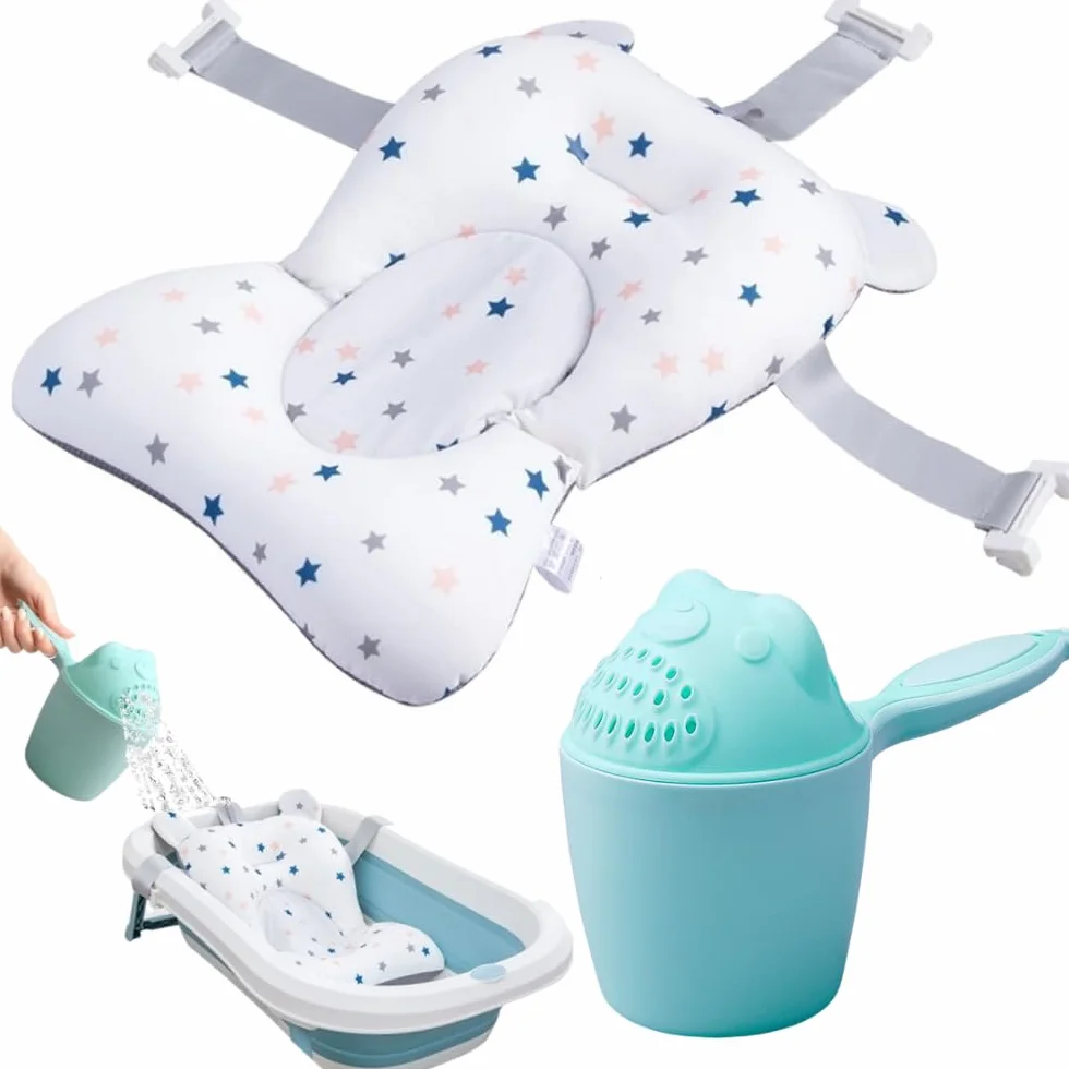 Coussin de Bain Bébé Antidérapant avec Verre, Réducteur Baignoire Universel