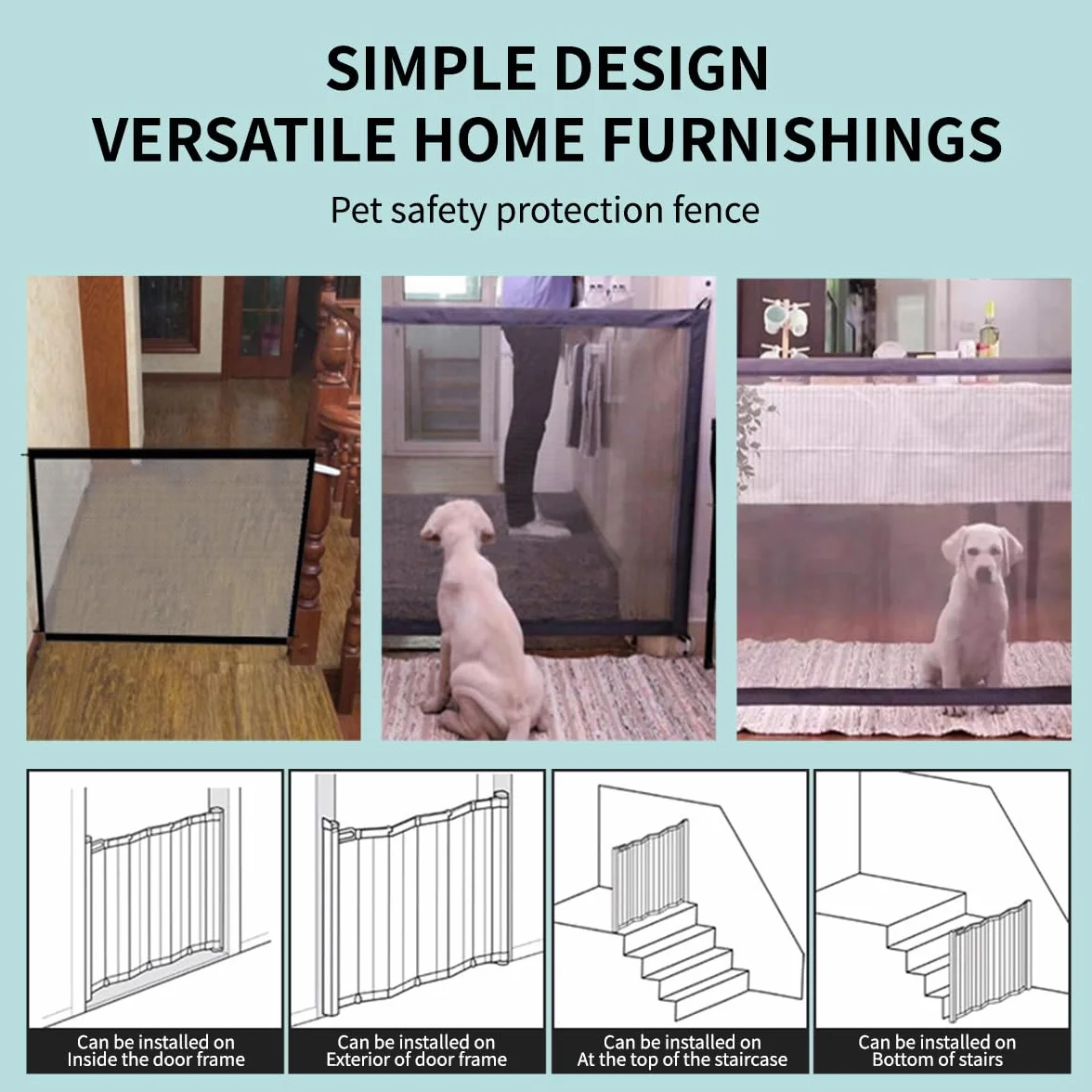 Barrière Magique pour Chiens et Chats Grille de Sécurité Pliable 110x72 cm avec 4 Crochets Adhésifs