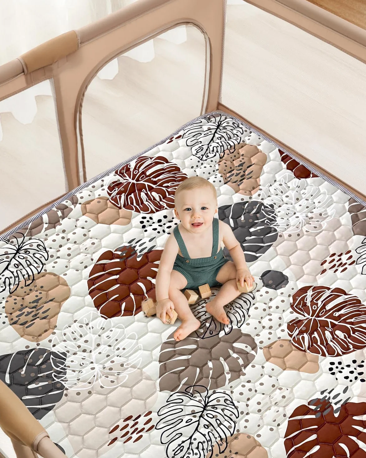 Tapis d'éveil Bébé 127x127cm Lavable Antidérapant Pliable Style Bohème