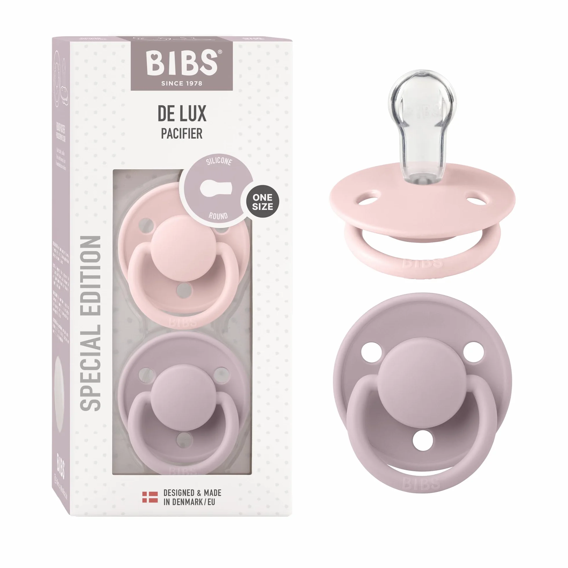BIBS De Lux Tétine Lot de 2 Silicone Sans BPA 0-36 mois Blossom Dusky Lilac