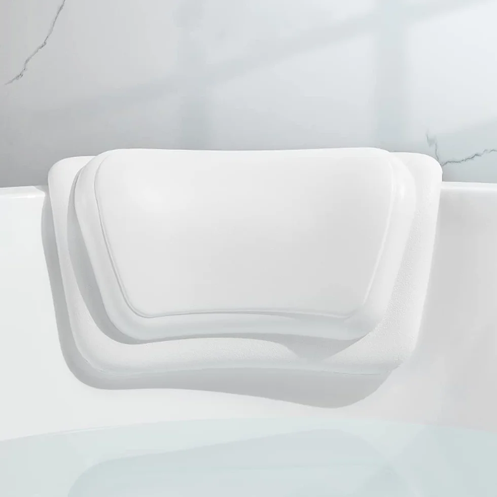 Oreiller de Bain Imperméable PU avec Ventouses, Coussin Baignoire Ergonomique Spa - Blanc