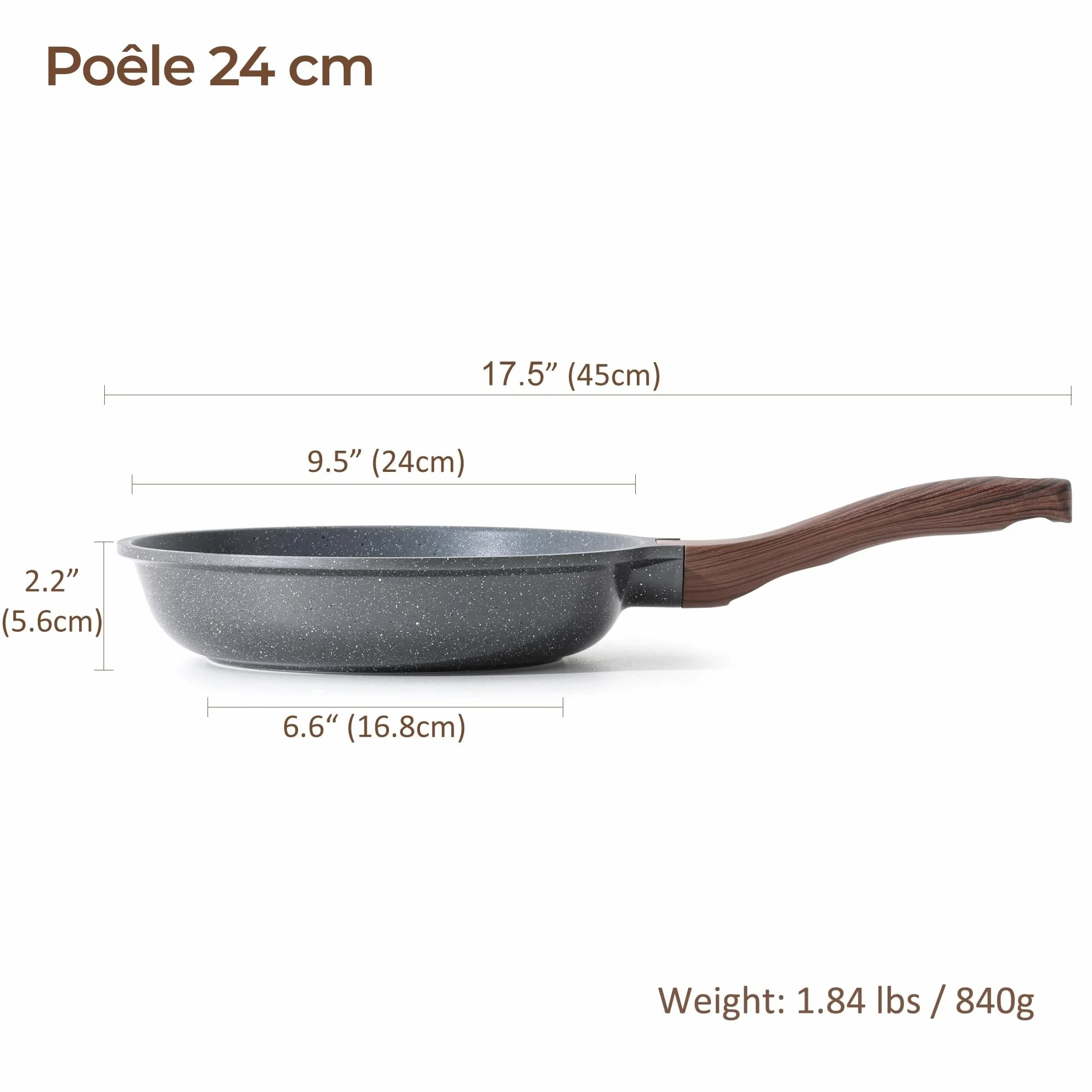 SENSARTE Poêle 24 cm Revêtement Granit Antiadhésif Induction Manche Froid Lave-Vaisselle