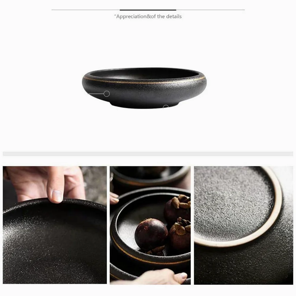 Ensemble bol et assiette japonais en céramique noire et dorée - Bol profond à salade et à nouilles - Plat de service créatif idéal pour le petit déjeuner et la maison
