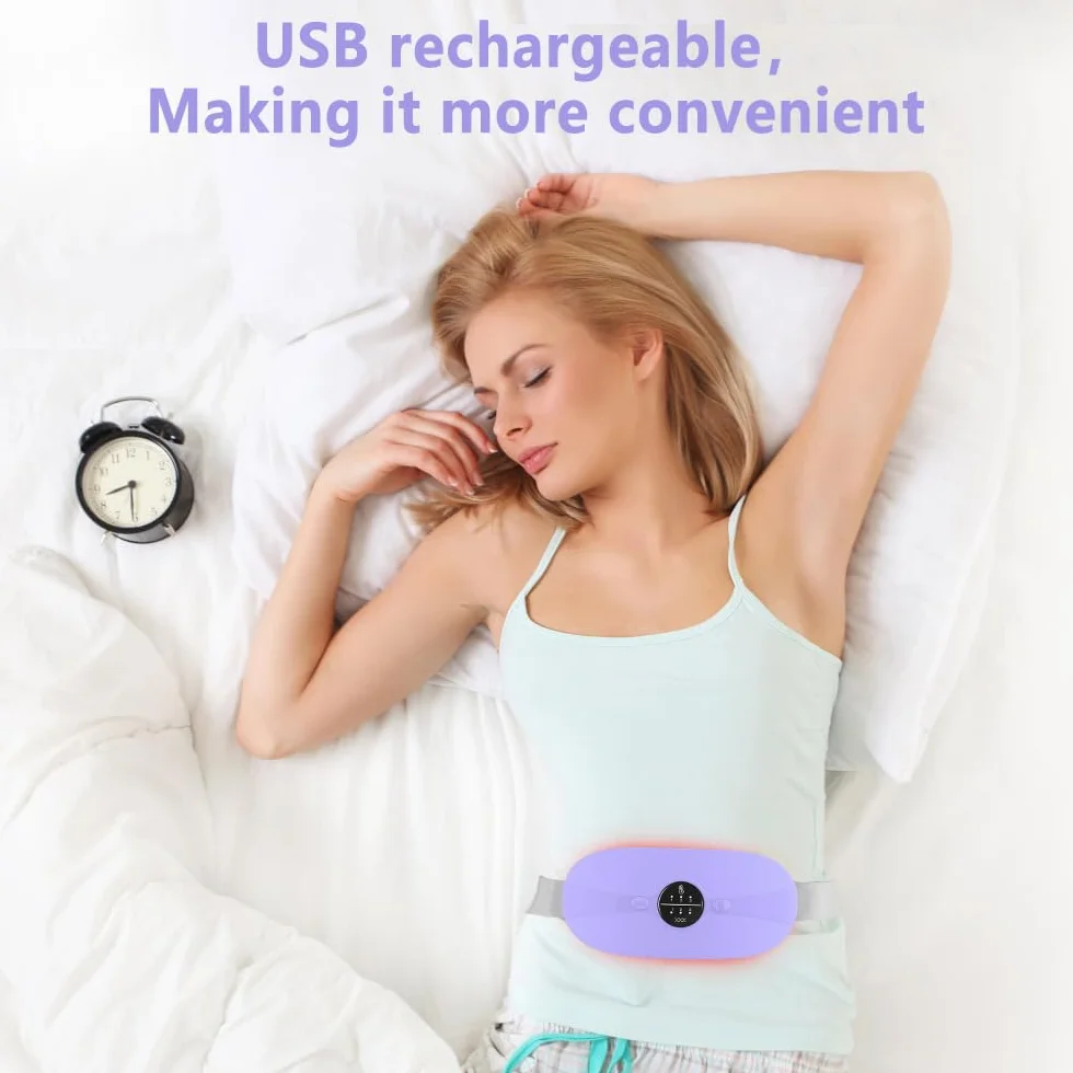 Ceinture chauffante menstruelle avec 3 niveaux de chaleur et 3 modes de massage (Violet)