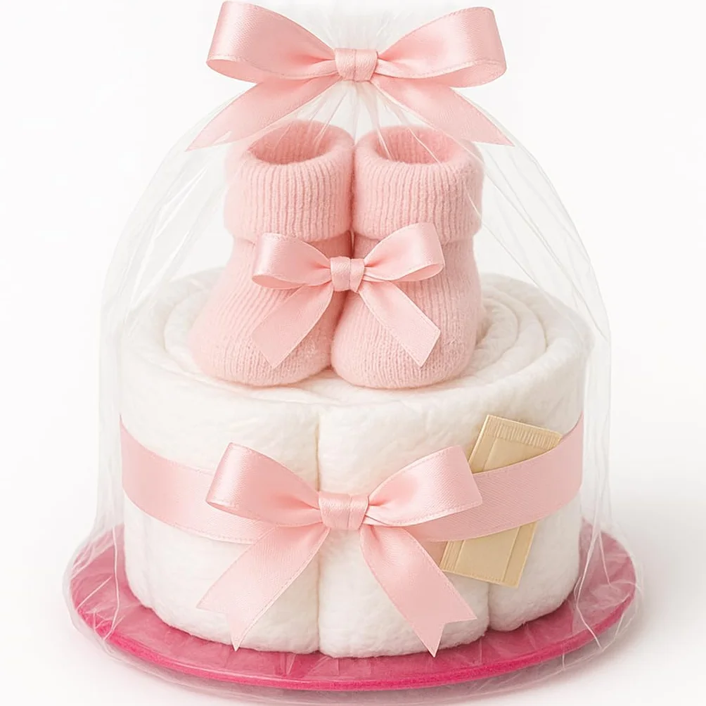 Gâteau de couches Homery pour fille rose 11 pièces avec chaussettes cadeau de naissance
