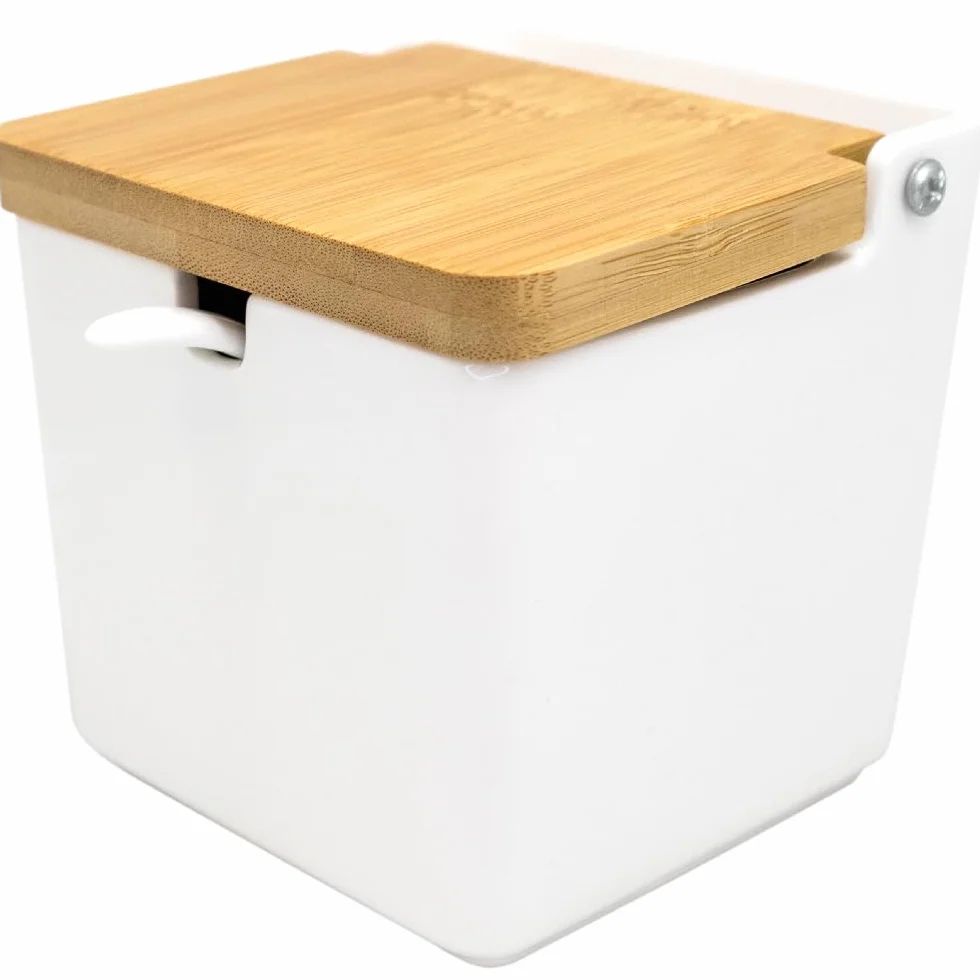 NERTHUS FIH 1335 salière porcelaine carrée grande avec couvercle bois et cuillère