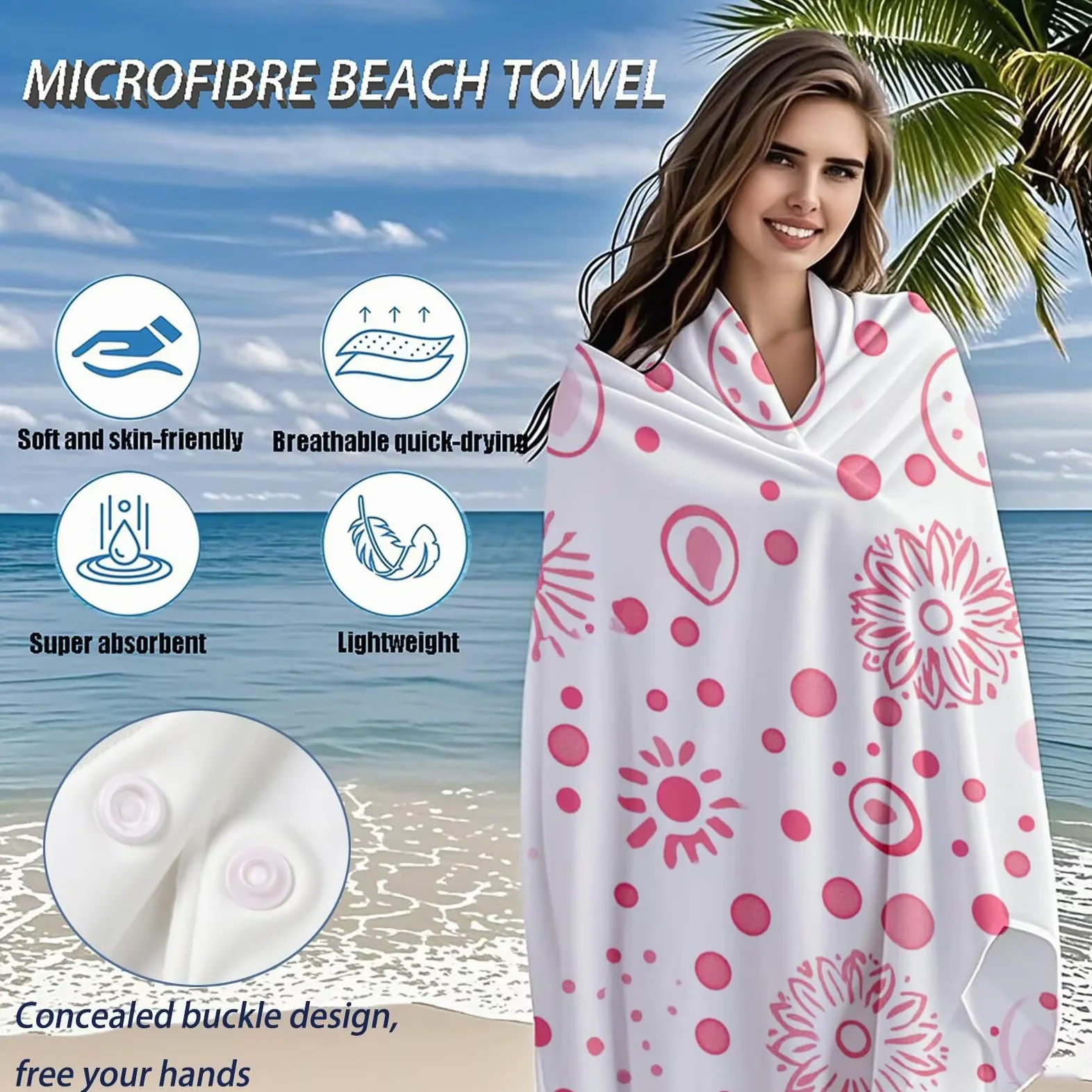 Serviette de Plage XXL 100x200 cm,Rose Serviette Plage Microfibre avec Séchage Rapide, Anti-Sable, Absorbante Fonction Design pour Vacances Piscine Pique-Nique Voyages Yoga, Cadeau Femme Q-659