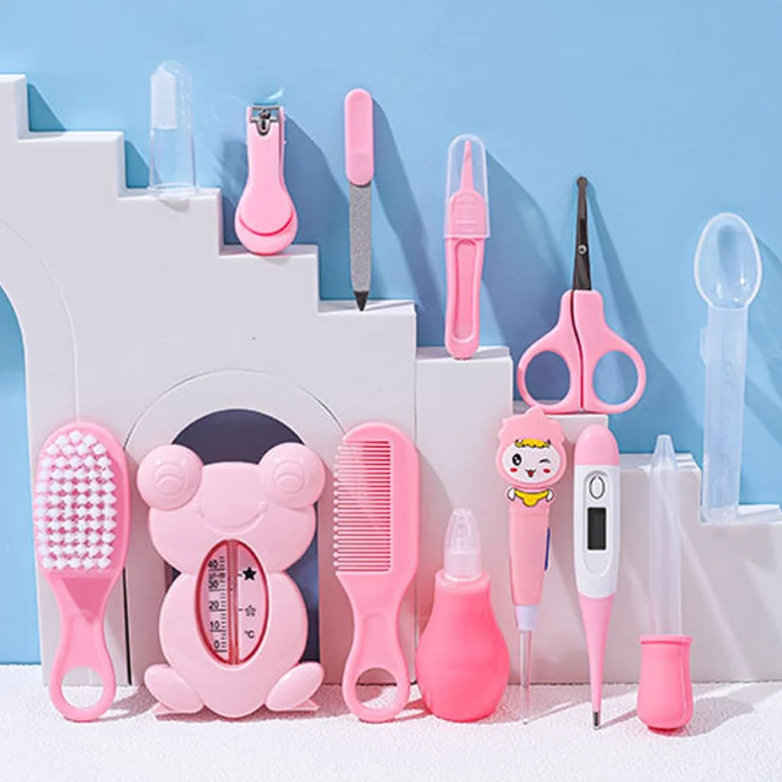 Kit de toilettage pour bébé 13 pièces aspirateur nasal coupe-ongles brosse à cheveux