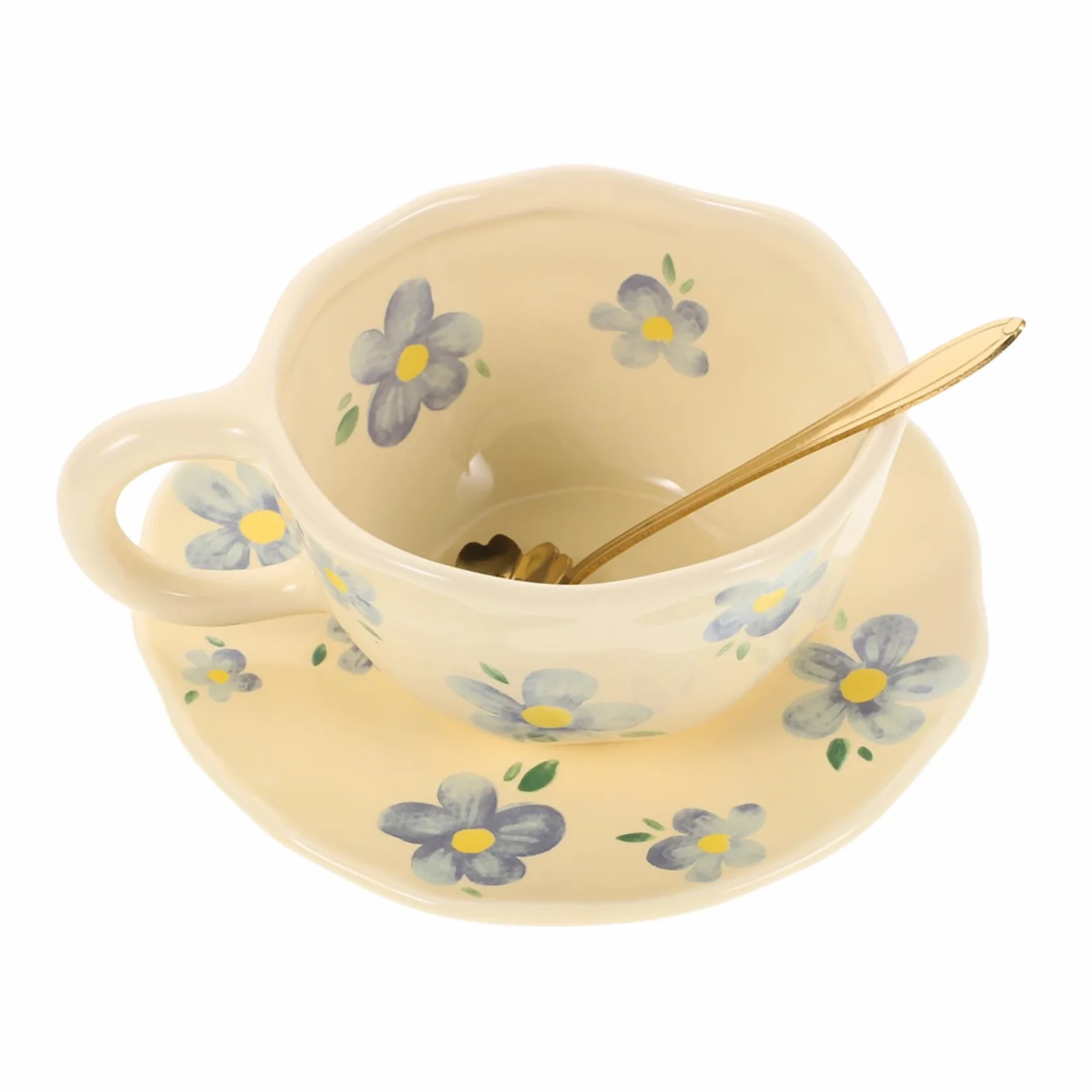 1 Set Tasse à Café en Céramique avec Soucoupe et Cuillère Design Unique Cuisine et Bureau