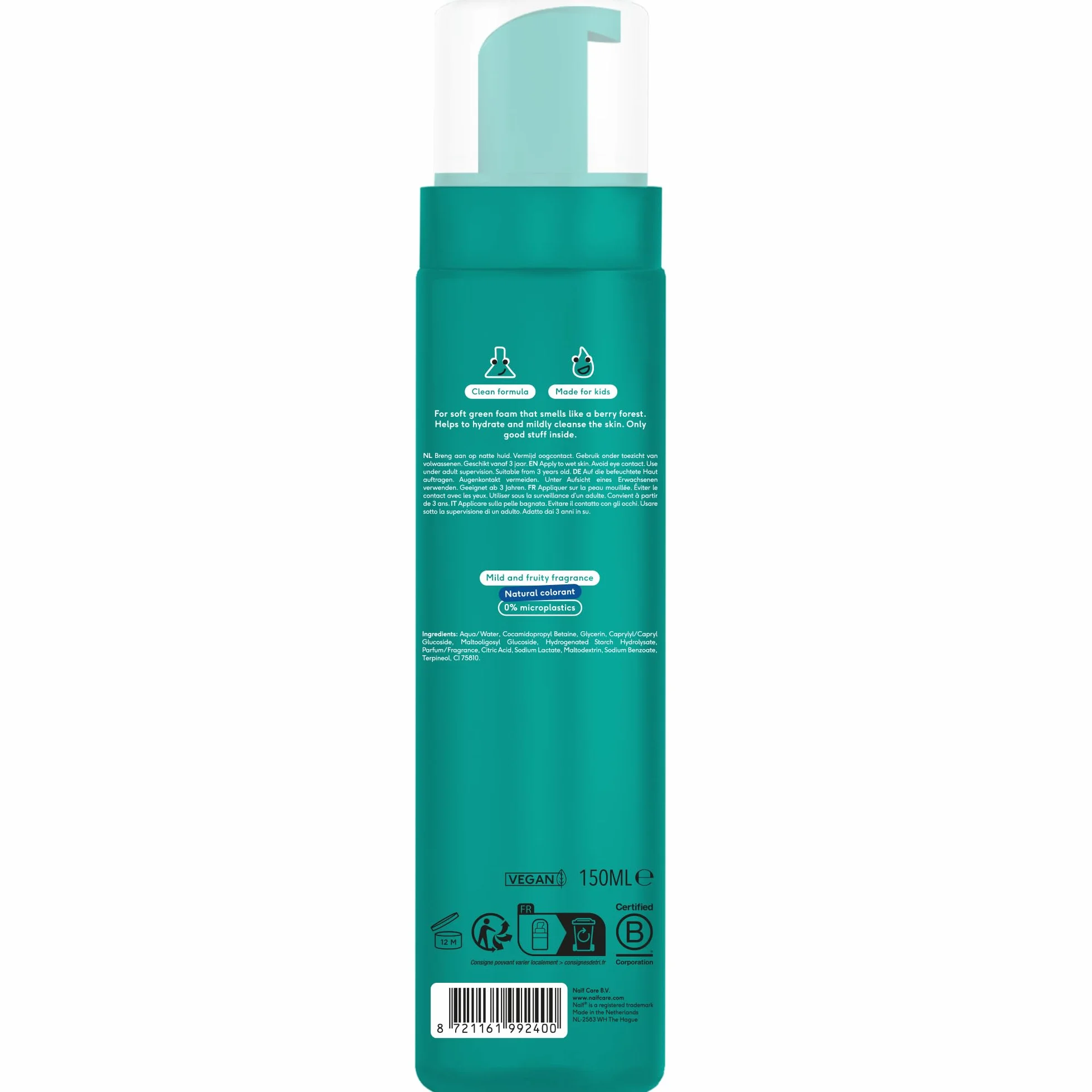 Naïf Mousse de douche colorée pour enfants 150 ml 0% SLES testé dermatologiquement