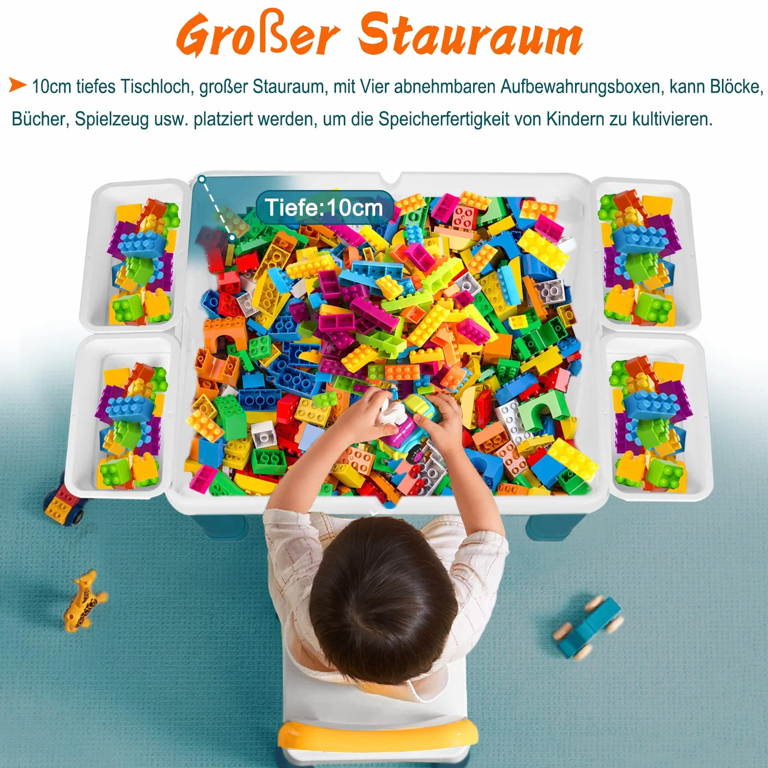 Table 6 en 1 pour enfant avec 2 chaises et 163 blocs de construction - Table d'activité multifonction plateau double face