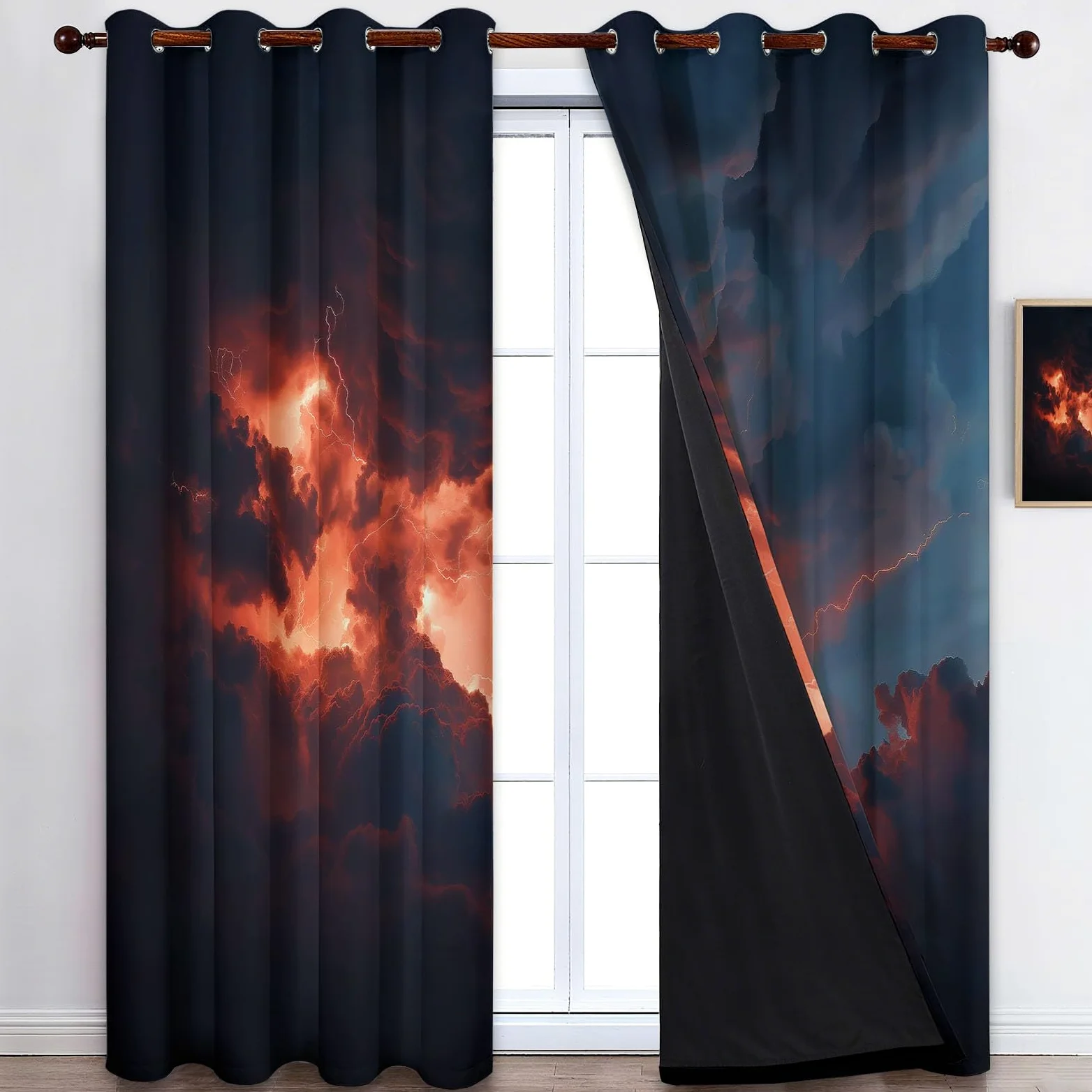 Générique Rideaux Opaques en Nuages Sombres Orage Naturel, Rideau Occultant en Polyester Gris, Rideaux Thermique Isolant Anti-Froid Décoration de Fenêtre pour Salon Chambre Lot de 2 140L x 245H cm